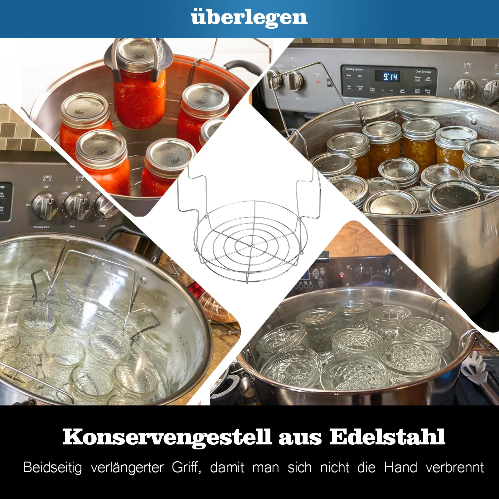 12-teiliges Einkochset Starter Kit, 24L Edelstahl Einkochtopf mit Glasdeckel und Einmachgitter, All-in-One Einmachtopf Set zum Einkochen von Marmelade Gurken Obst, für Anfänger
