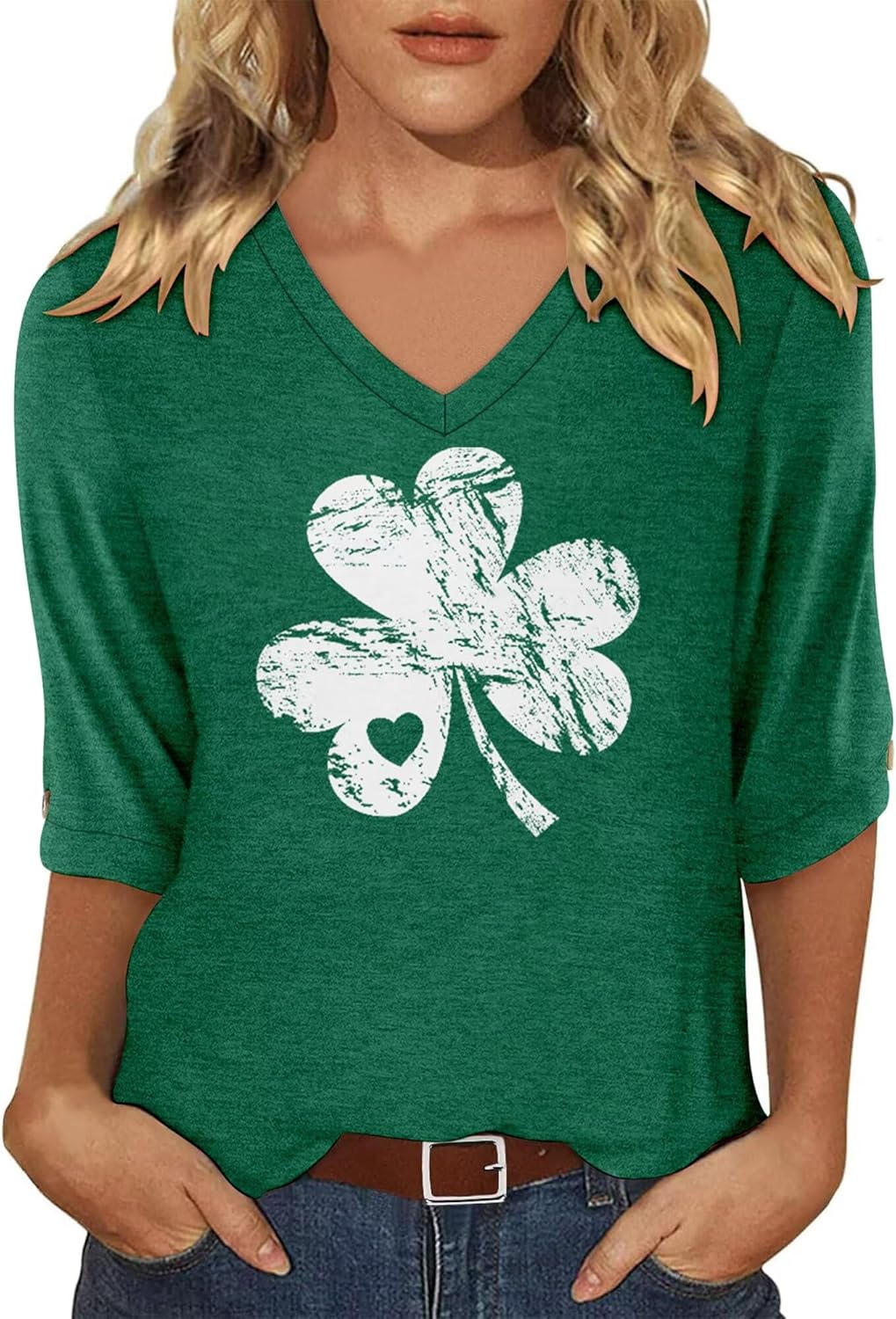 KISSMODA Women's Casual 3/4 Sleeve T-Shirts 2025 V-Neck Tunic Tops Cute Tees Blouses Loose Fit Business Work Tee Top