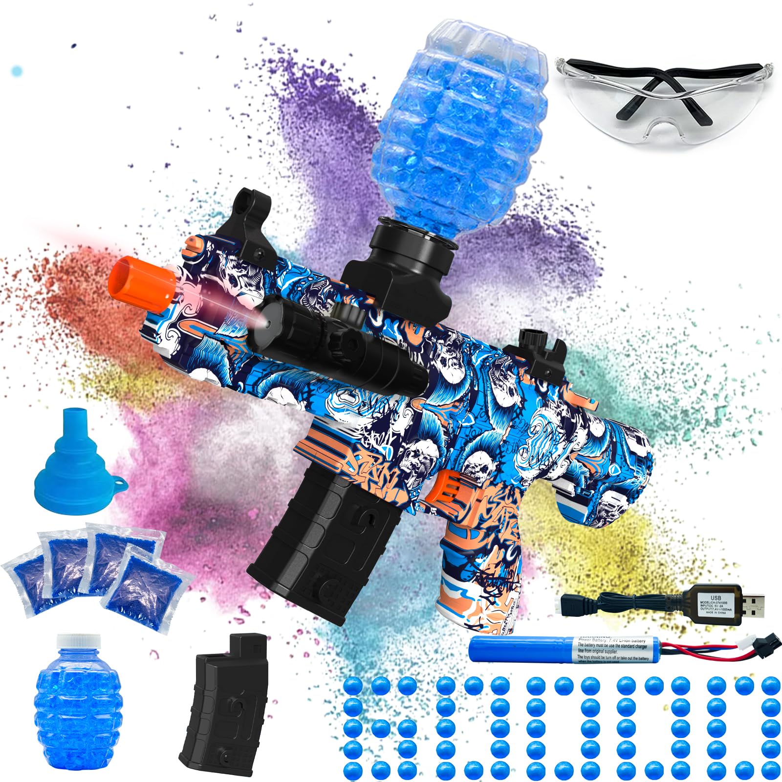 Electric Gel Ball Blaster, High Speed Automatic Splatter Ball Blaster with 40000+ and Goggles, Rechargeable Splatter Ball Toys for Outdoor Activities Shooting Game Party Favors-Blue Pink