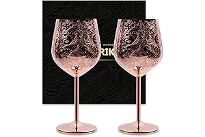 Etched Stainless Steel Rose Gold Wine Glasses Set of 2