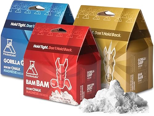 Friction Labs Encuentra tu mezcla favorita polvo de unicornio, Gorilla Grip o Bam Bam  Tiza suelta de 2.5 onzas para levantar, escalar, boulder y