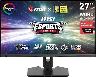 MSI Optix MAG274QRFDE-QD 27 Inch (69 cm) Gaming Monitor, WQHD (2560x1440), Rapid IPS, 165Hz, 1ms, Flat, G-Sync, Quantum Dot, HDR, HDMI, DisplayPort, Black