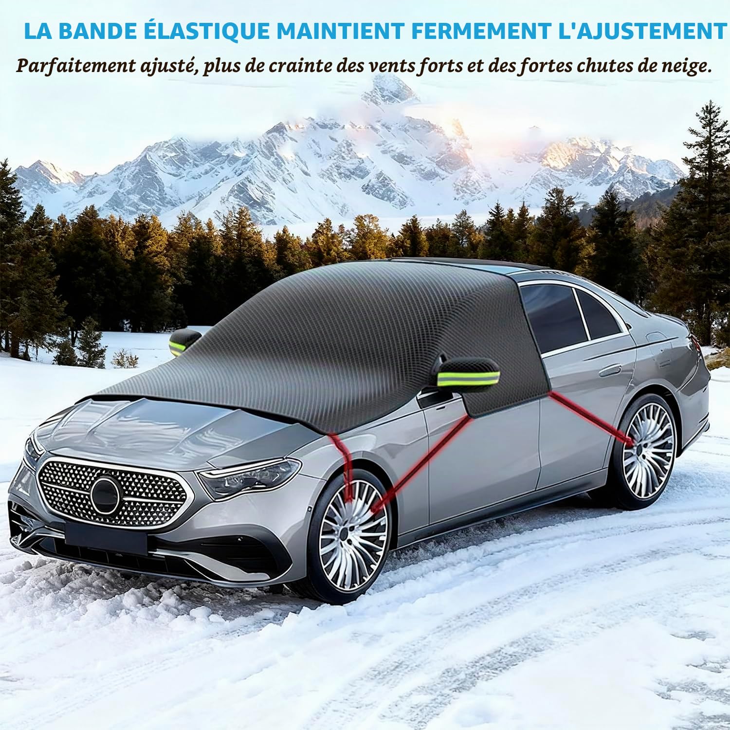 Couverture de Pare-Brise d'Hiver avec 2 Couvertures de Rétroviseurs pour Neige, Gel, Soleil, Protection Universelle pour Voiture, Camionnette, SUV