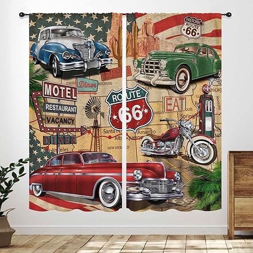Cortinas de autos antiguos, póster de garaje de la década de 1950, reparación retro, país americano, letra nostálgica, vintage, cueva, hombre,