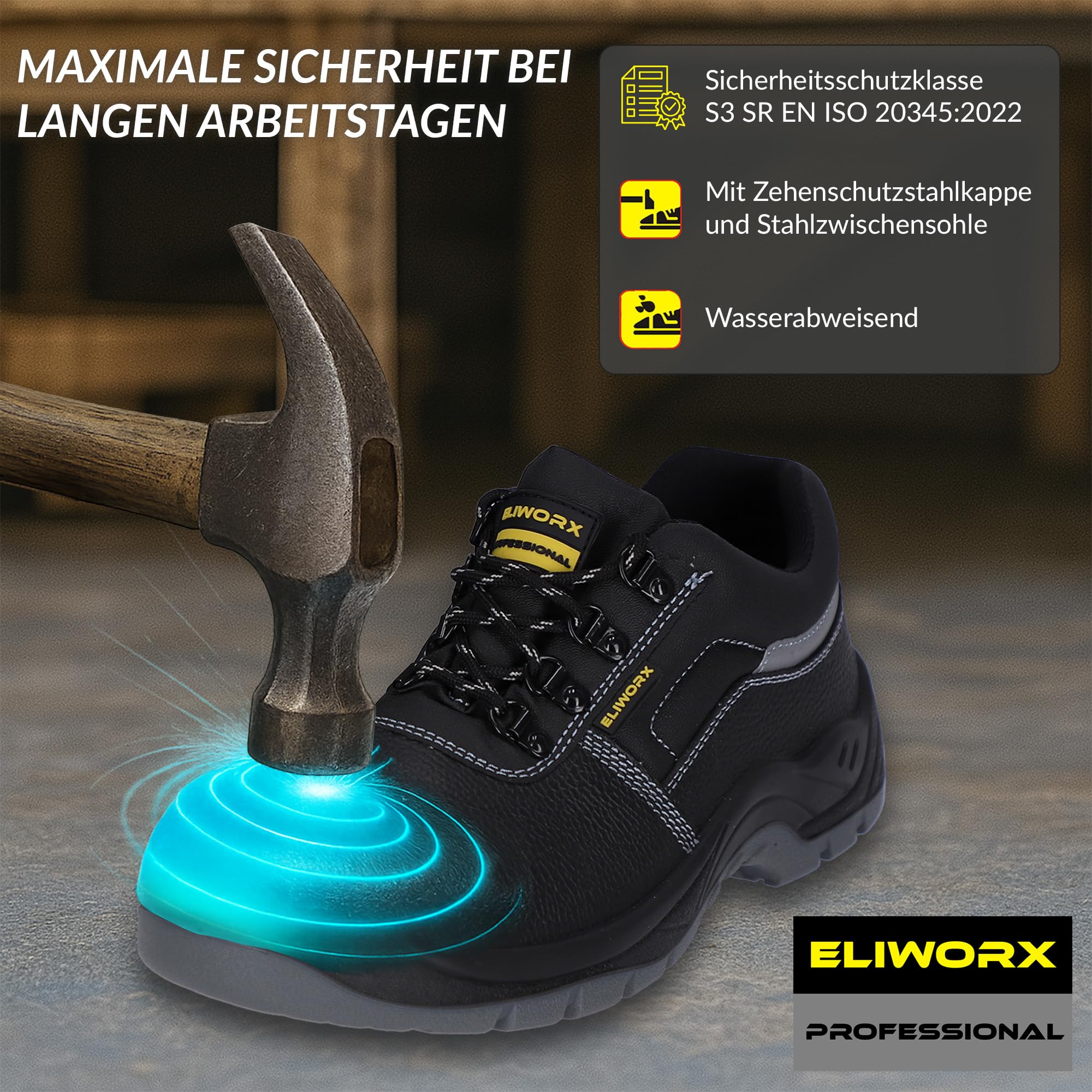 Scarpe da lavoro da uomo antinfortunistiche S3 – Terra Low – con punta in acciaio, traspiranti, intersuola in acciaio, particolarmente antiscivolo, occhielli rinforzati