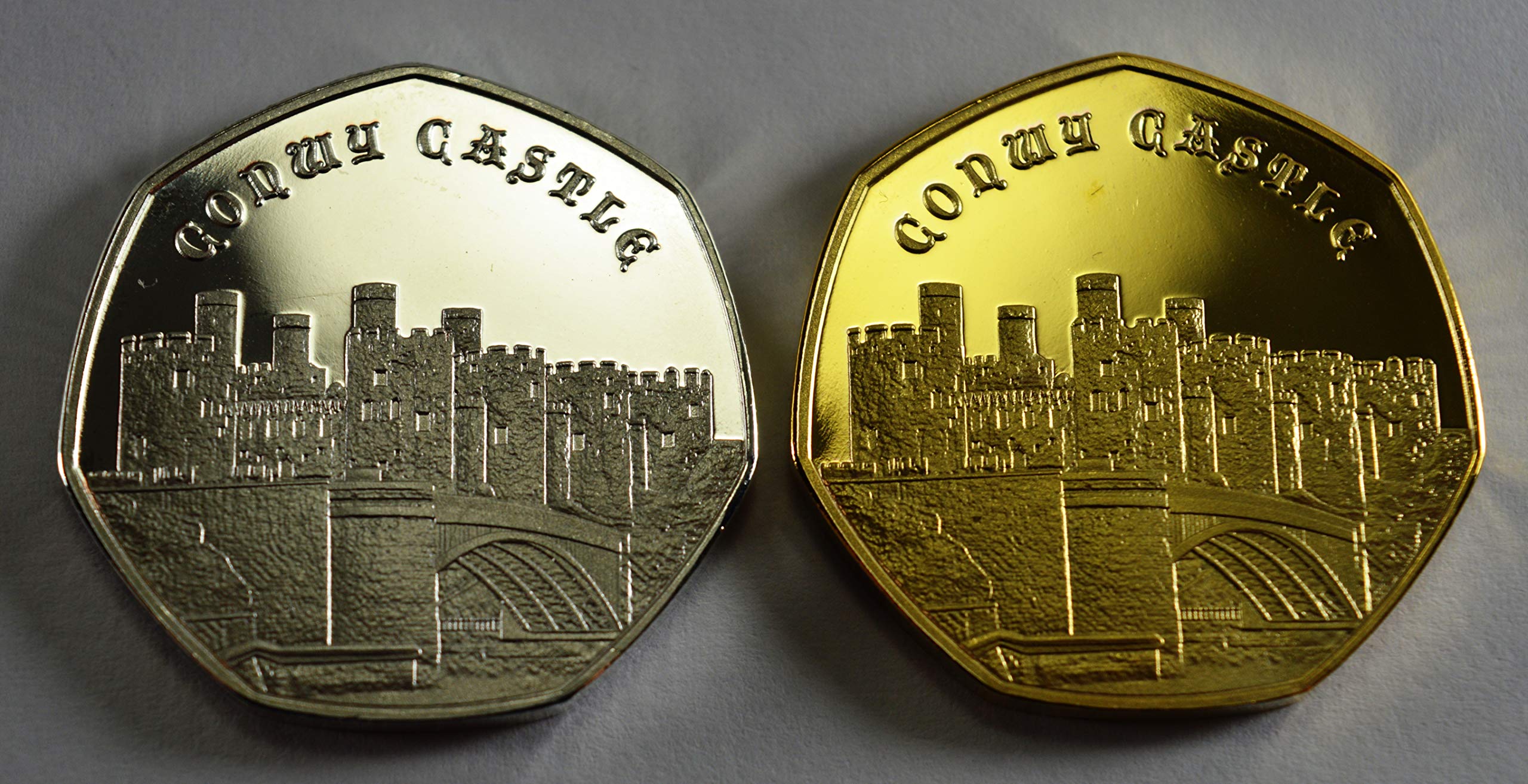 The Commemorative Coin Company Silver, Gold Pair Of Conwy Castle Commemorative Coins 24Ct Gold And .999 Silver. Albums/50P Collectors. Great British Castles 2019 Series