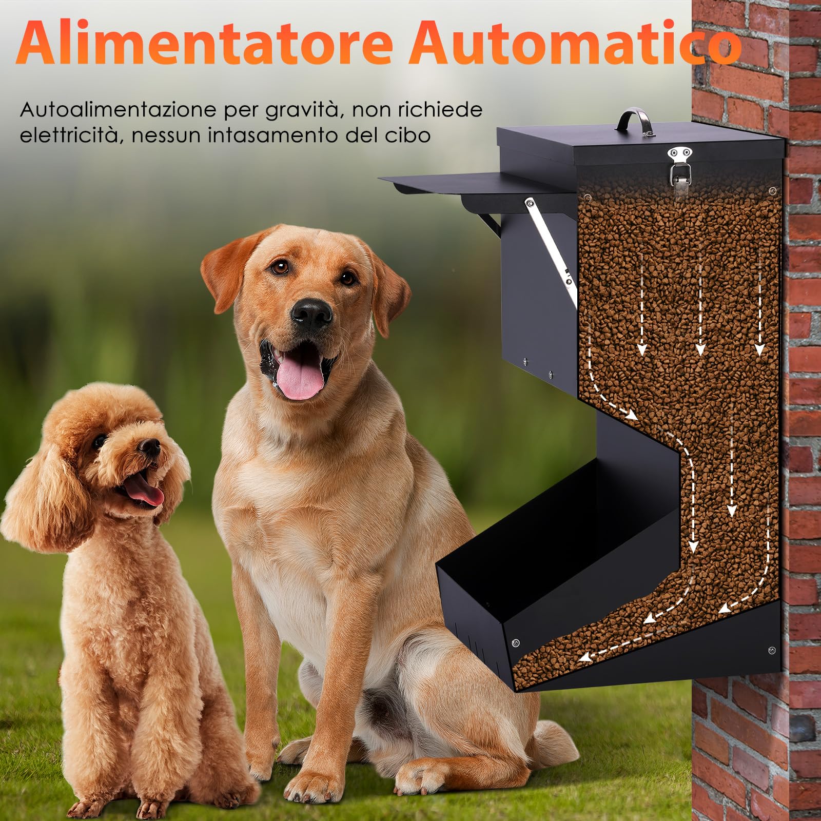 Alimentazione Automatica per Cani all'aperto appeso cibo per animali domestici di razza grande 11kg, mangiatoia automatica per cani in metallo auto-alimentazione cibo per cani