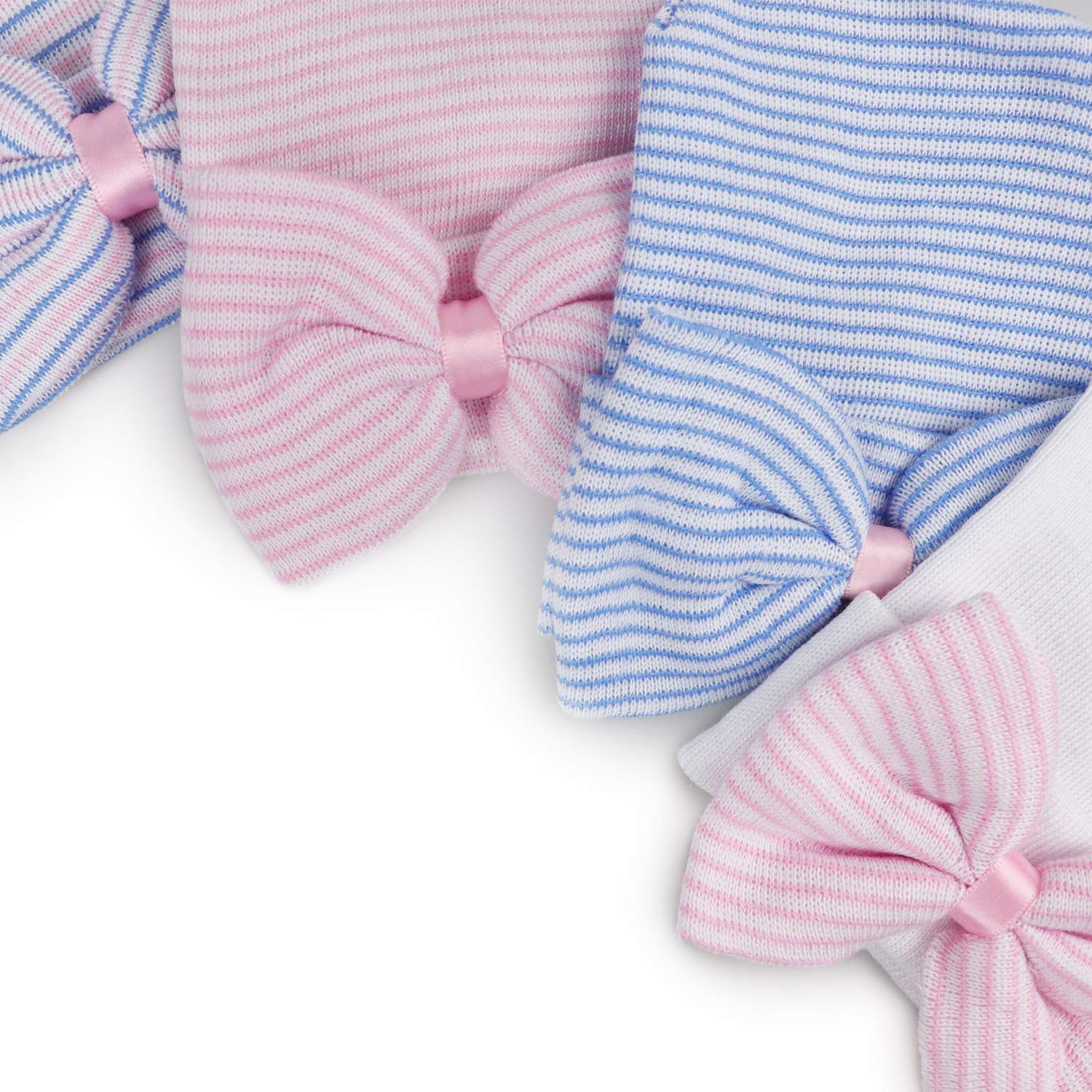 DRESHOW Guanti Neonato Cappellini Neonata Cotone - 3 Paia Guanti per Neonati e 5 Pezzi Berretti per Neonati, Ragazzi, Ragazze, 0-3 Mesi
