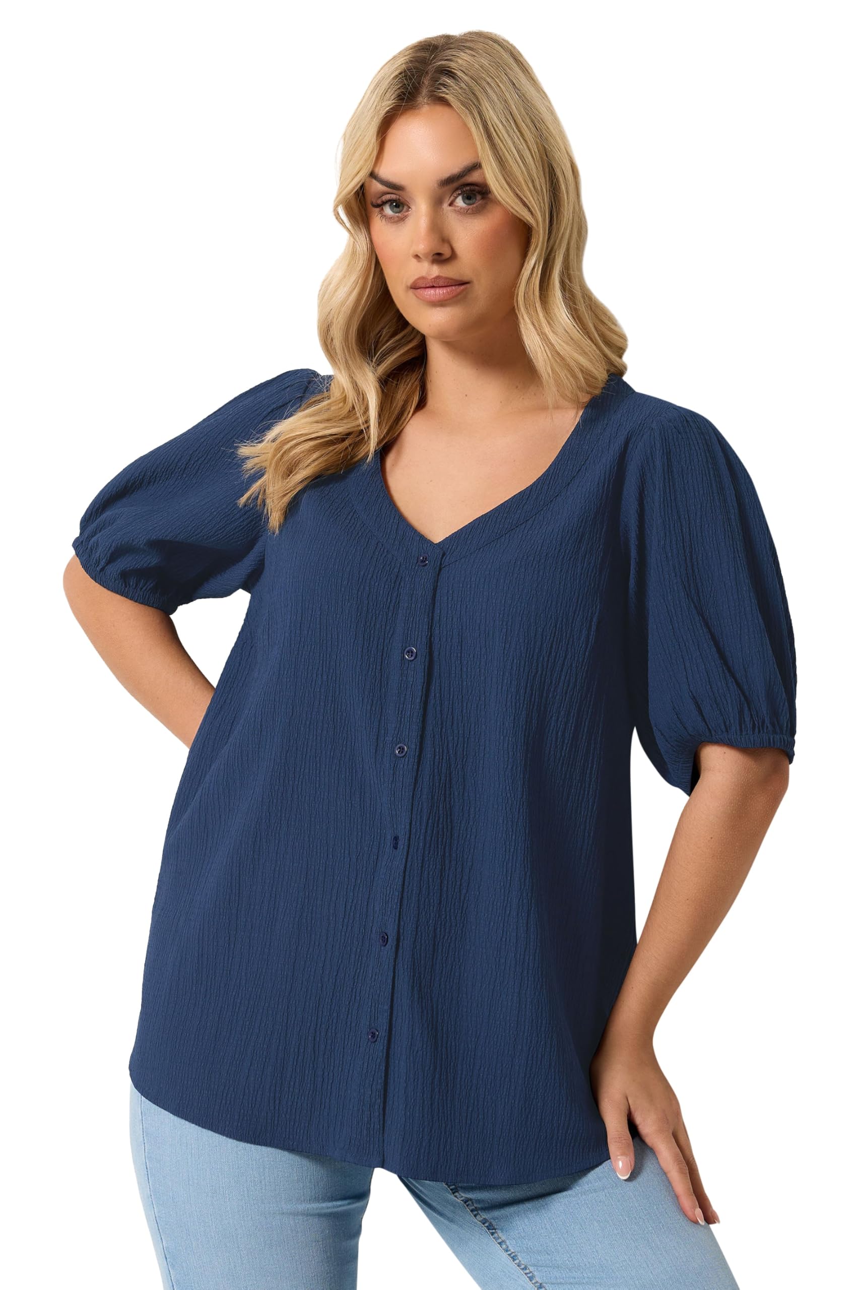 Yours Women's Navy Curve Blue Textured Blouse - Plus Size Curve