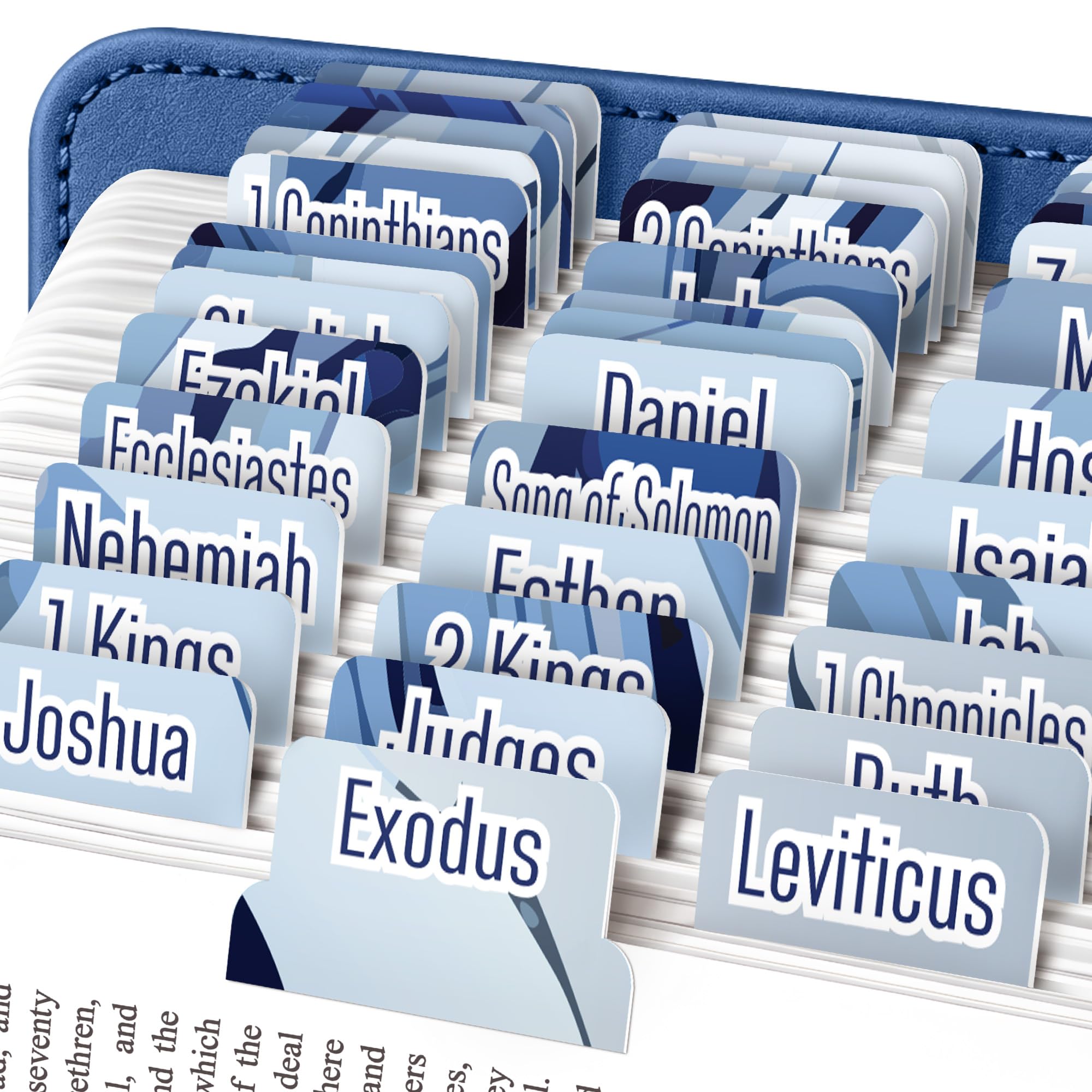 EssexWares - Marbled Blue Bible Tabs for Old and New Testament, 80 Large Print Tabs for Bible Study, Water-Resistant and Durable Index Tabs for Women and Men - 1.7" Wide โ image 1