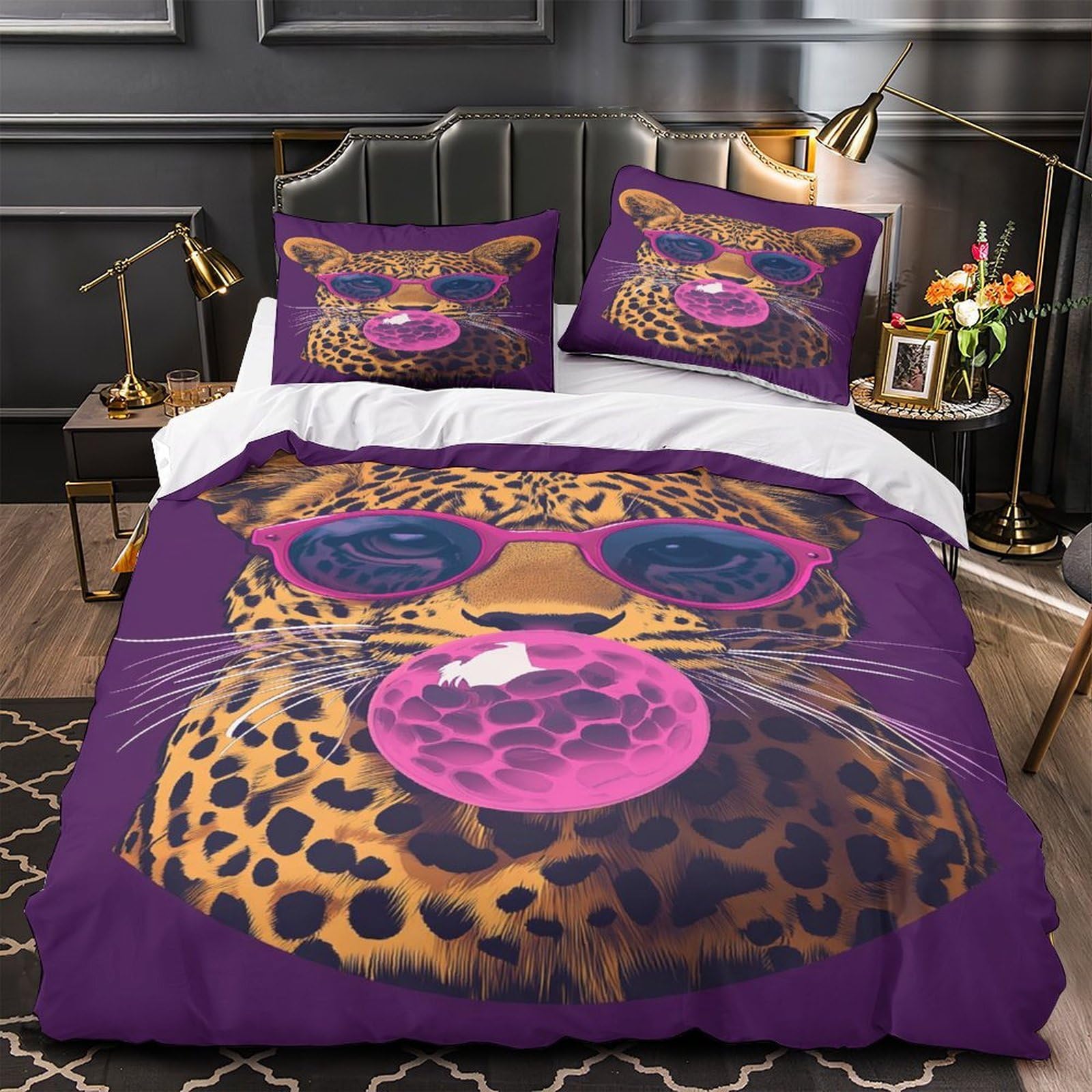 Parure de lit léopard 3D housse de couette double 200x200 microfibre
