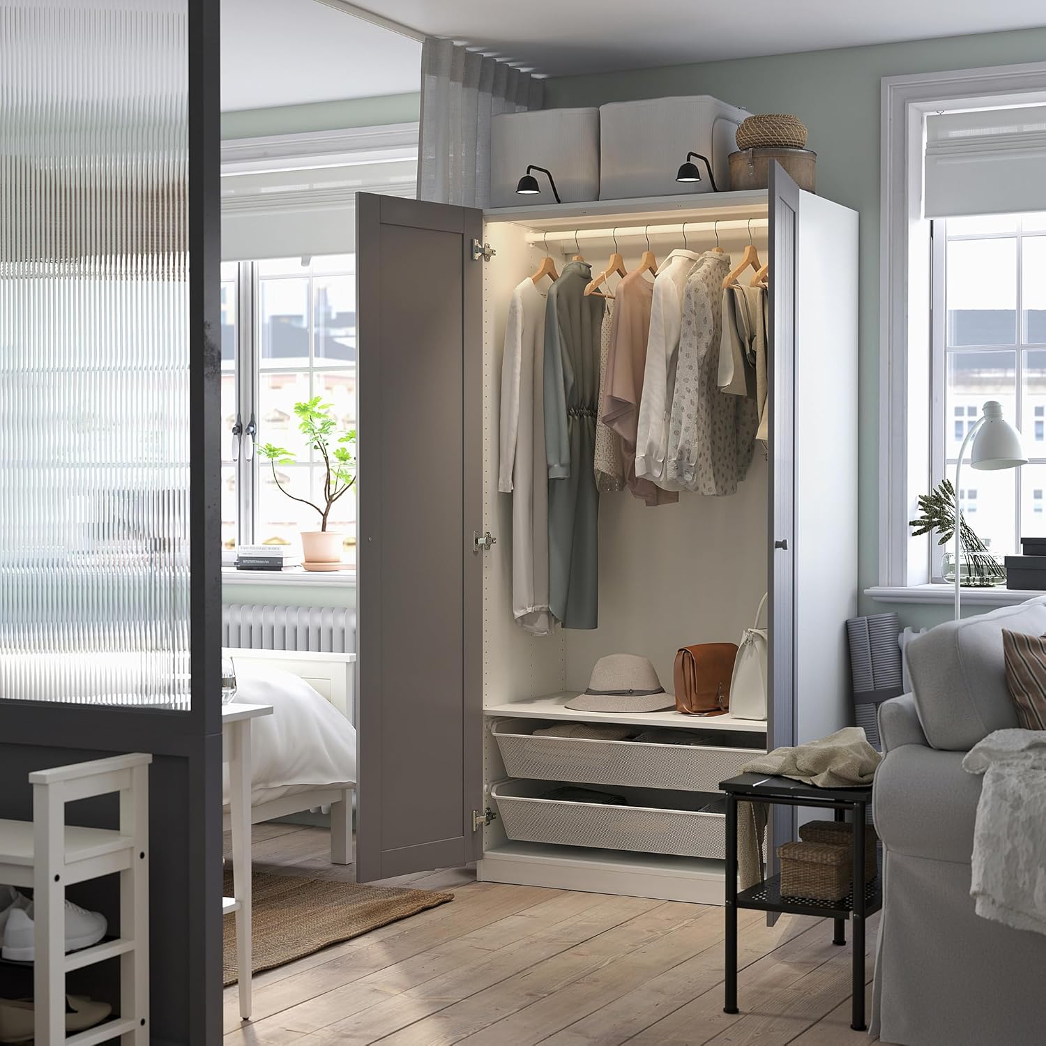 GULLABERG/PAX Wardrobe combination, white/grey, 100x60x201 cm