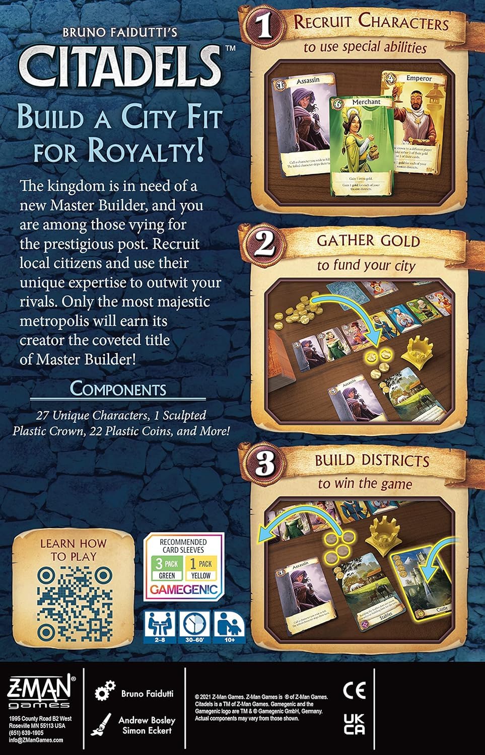 Z-Man Games,Various,ZMGZC01, Citadels Revised Edition , Board Game , Ages 10+ , 2-8 Players , 30-60 Minutes Playing Time