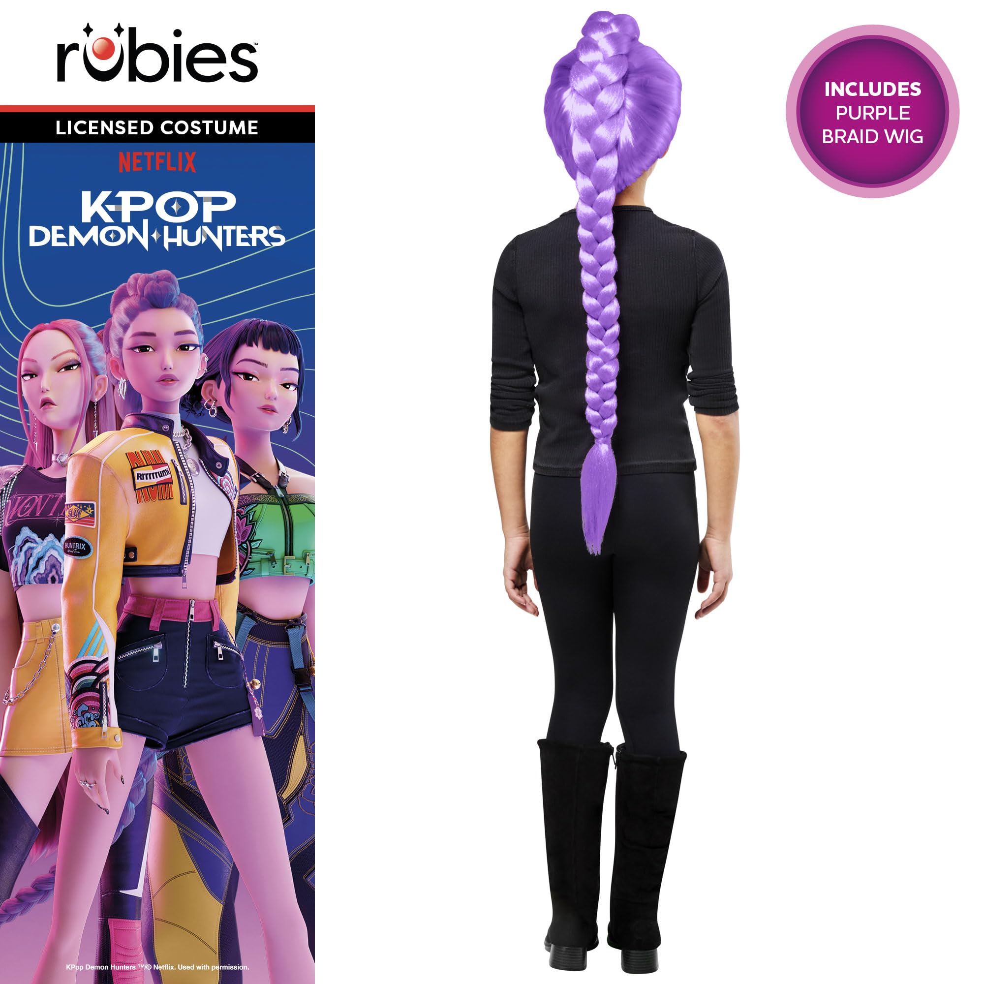 Rubies Official Netflix K-Pop Demon Hunters Rumi Wig Child Costume Accessory, Kids Fancy Dress, One Size, Purple, 50 cm x 20 cm - Image 2