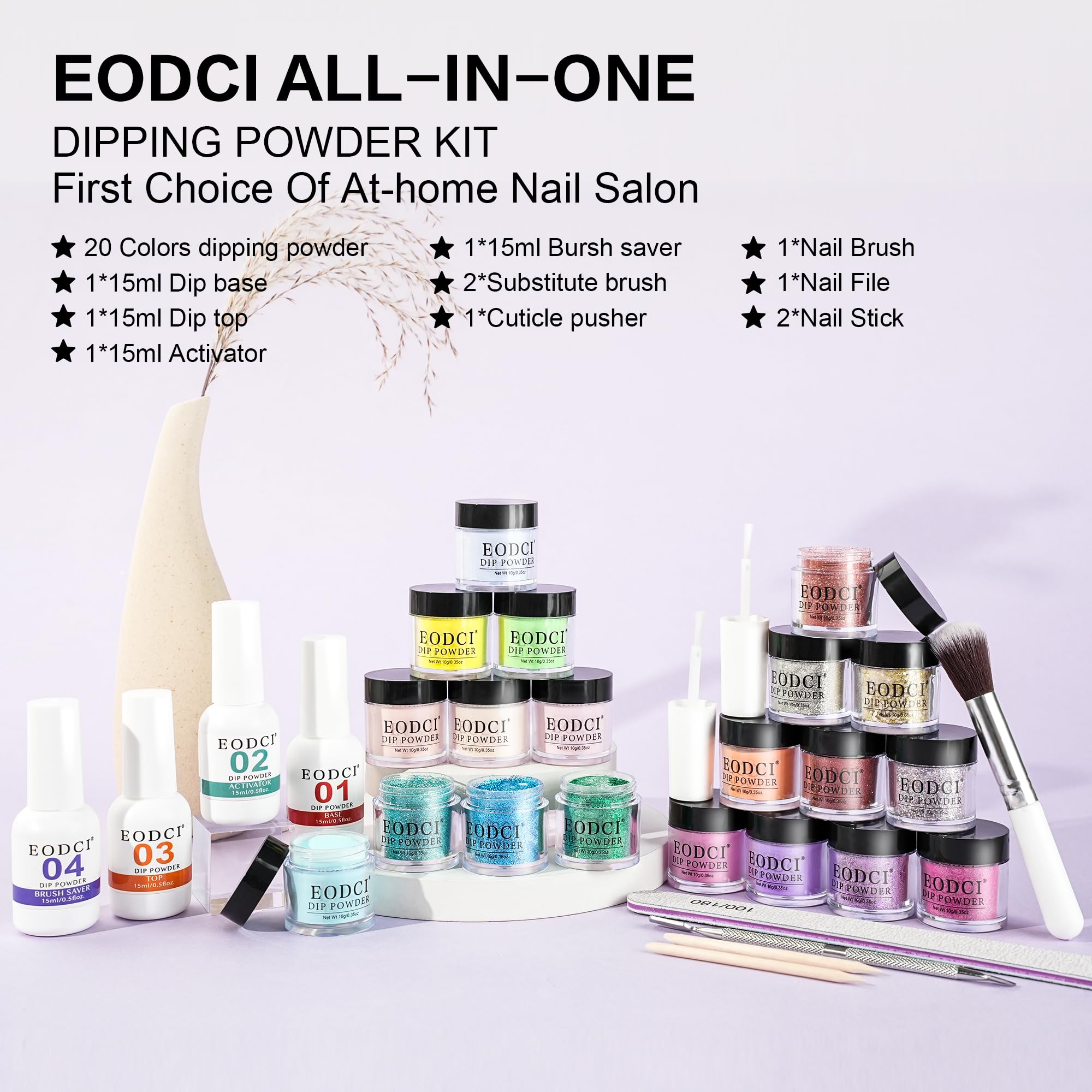 EODCI Kit Starter 31 Pezzi Dip Powder Acrilico 20 Colori Manicure French Nail Art con Base Liquida & Top Attivatore