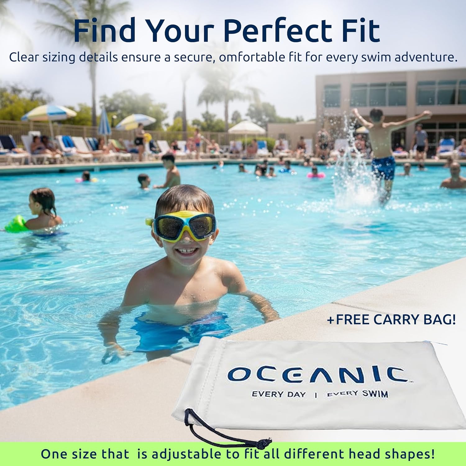 Oceanic Kids Swimming Goggles for Ages 3-8, Anti-Fog Wide View Swim Eyewear, Adjustable Strap, Youth Pool & Beach