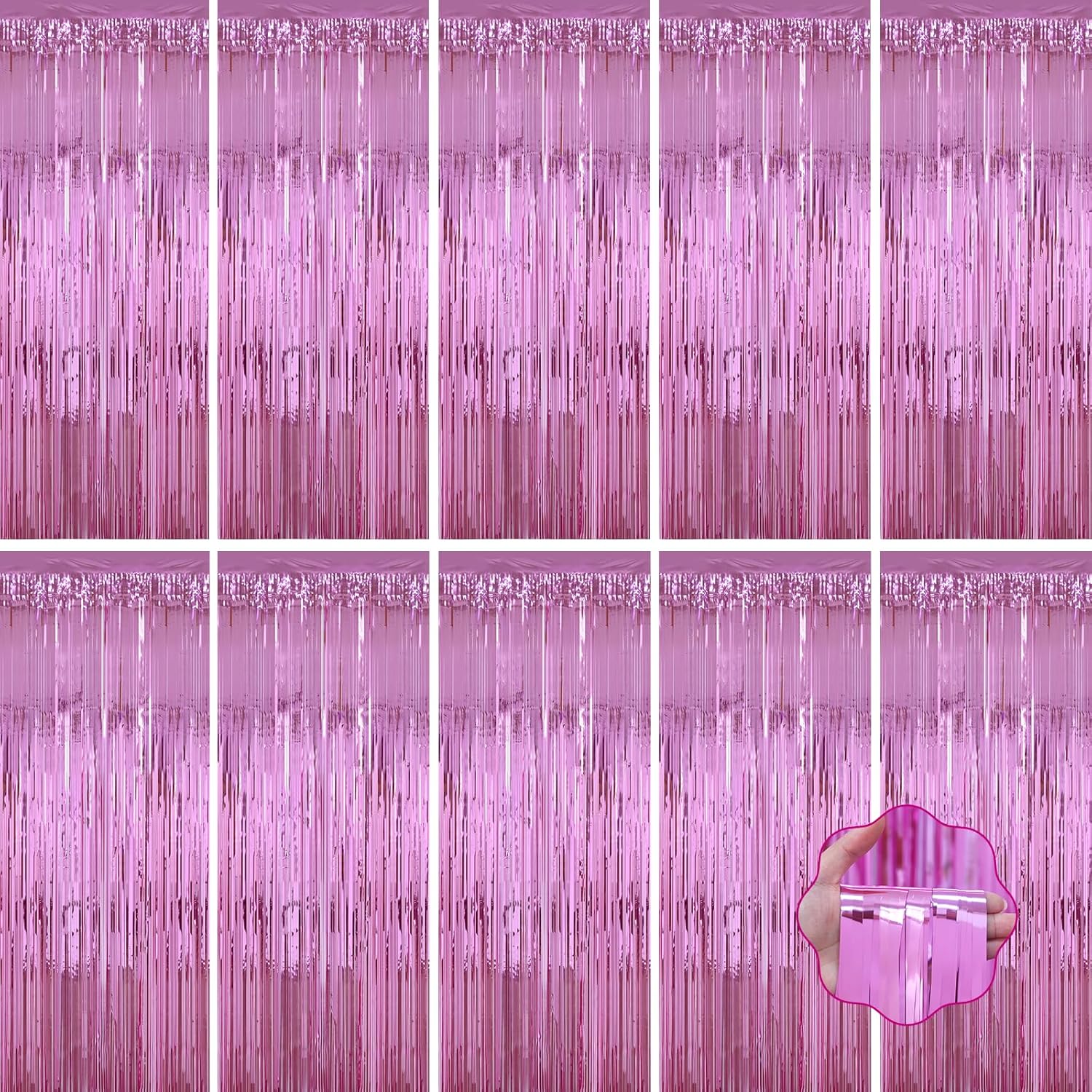 LOLStar 10 Pack Pink Party Decorations 3.3x6.6 ft Gold Foil Fringe Curtains Tinsel Backdrop Photo Booth Prop Streamer for Engagement Wedding, Birthday, Valentine's Day, Bachelorette Party Decoration 39.6"W x 79.2"L (Pack of 10) Pink
