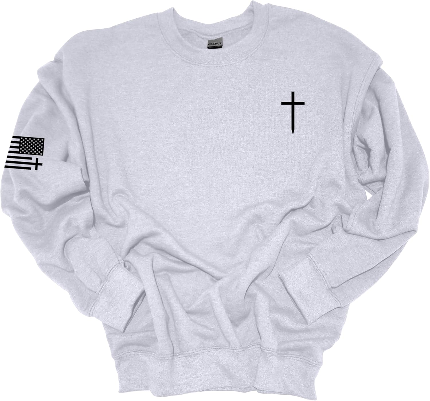 Trenz Shirt Comapny Christian Shirt Faith Cross Crest American Flag Mens Crewneck Sweatshirt