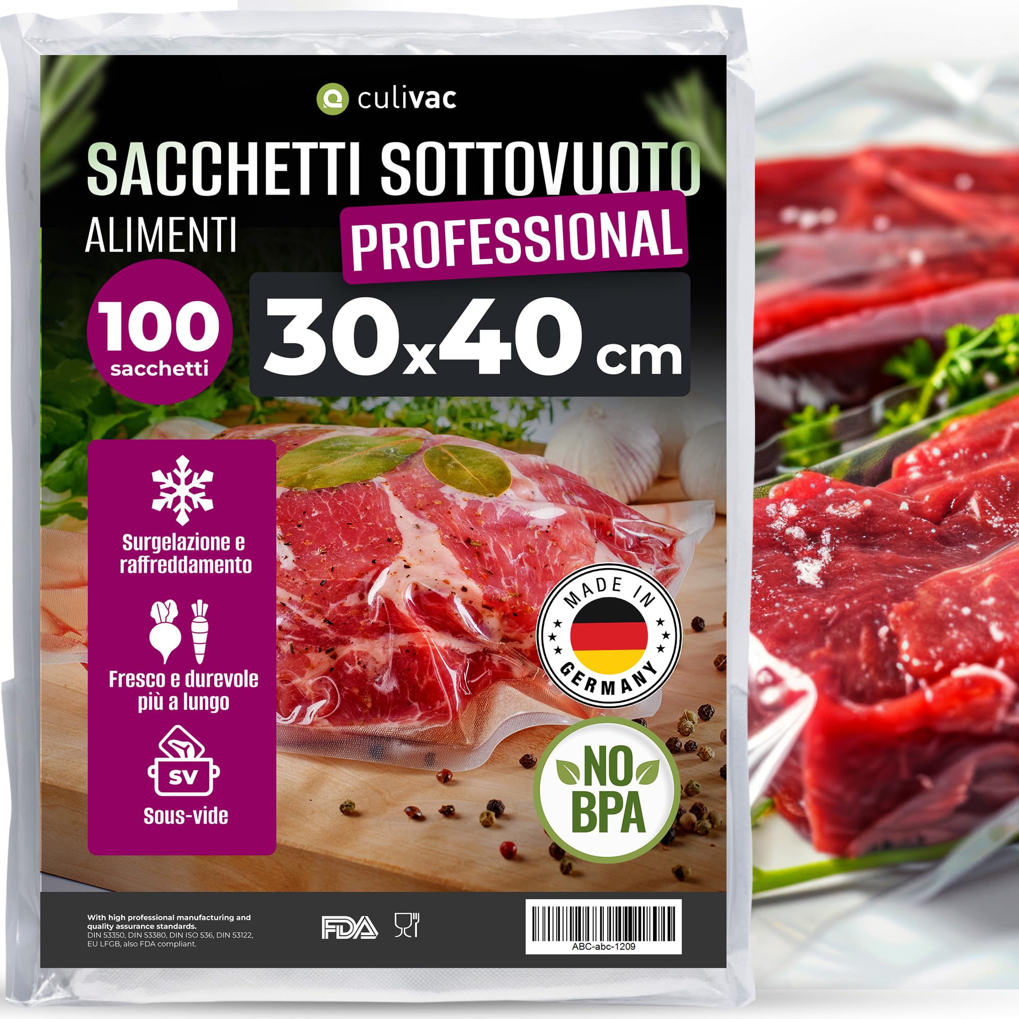 Sacchetti Conservazione Alimenti Sottovuoto Qualità Sacchetti Sottovuoto VACU24 - 100 Pezzi Goffrati, Per Macchine Sottovuoto, Trasparenti, Made In Germany Elettrovalvola 24 V - Foto 7