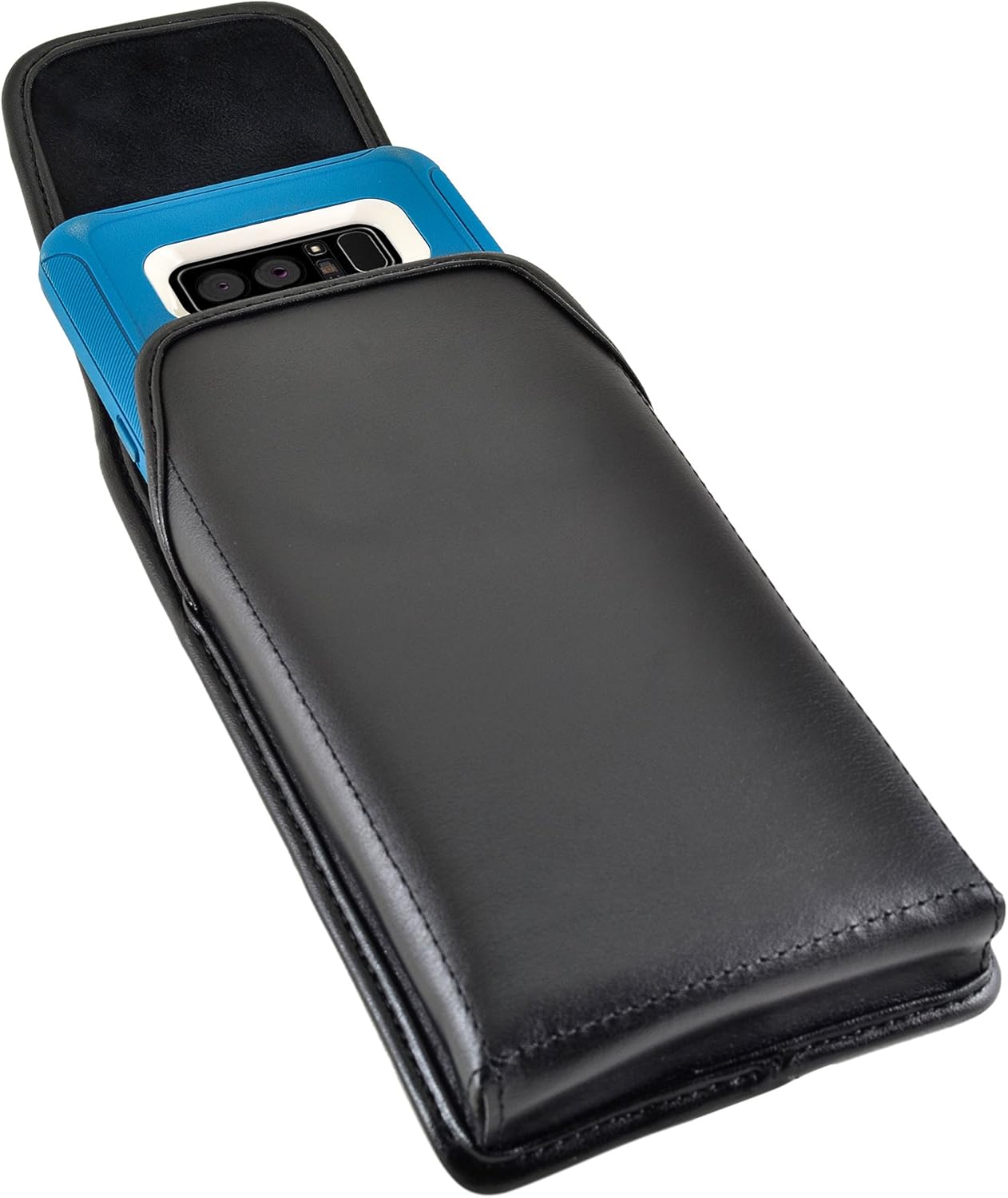 Turtleback Belt Case Compatible with Samsung Galaxy Note 8 Fits w/OB Defender or Bulky Cases, Black Vertical Holster Leather Pouch with Heavy Duty Rotating Ratcheting Belt Clip