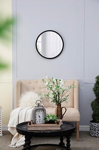 Miniatura 8 de Espejo de pared circular de 20 x 20 pulgadas con marco de madera y acabado negro, espejo de pared para sala de estar, comedor, vestíbulo, baño,