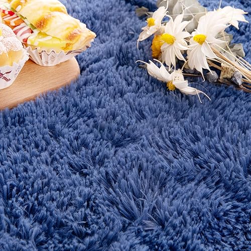 Miniatura 6 de Noahas - Alfombra de terciopelo ultra suave de 1,8 pulgadas para habitación de niños, alfombra moderna para decoración del hogar, Azul marino claro