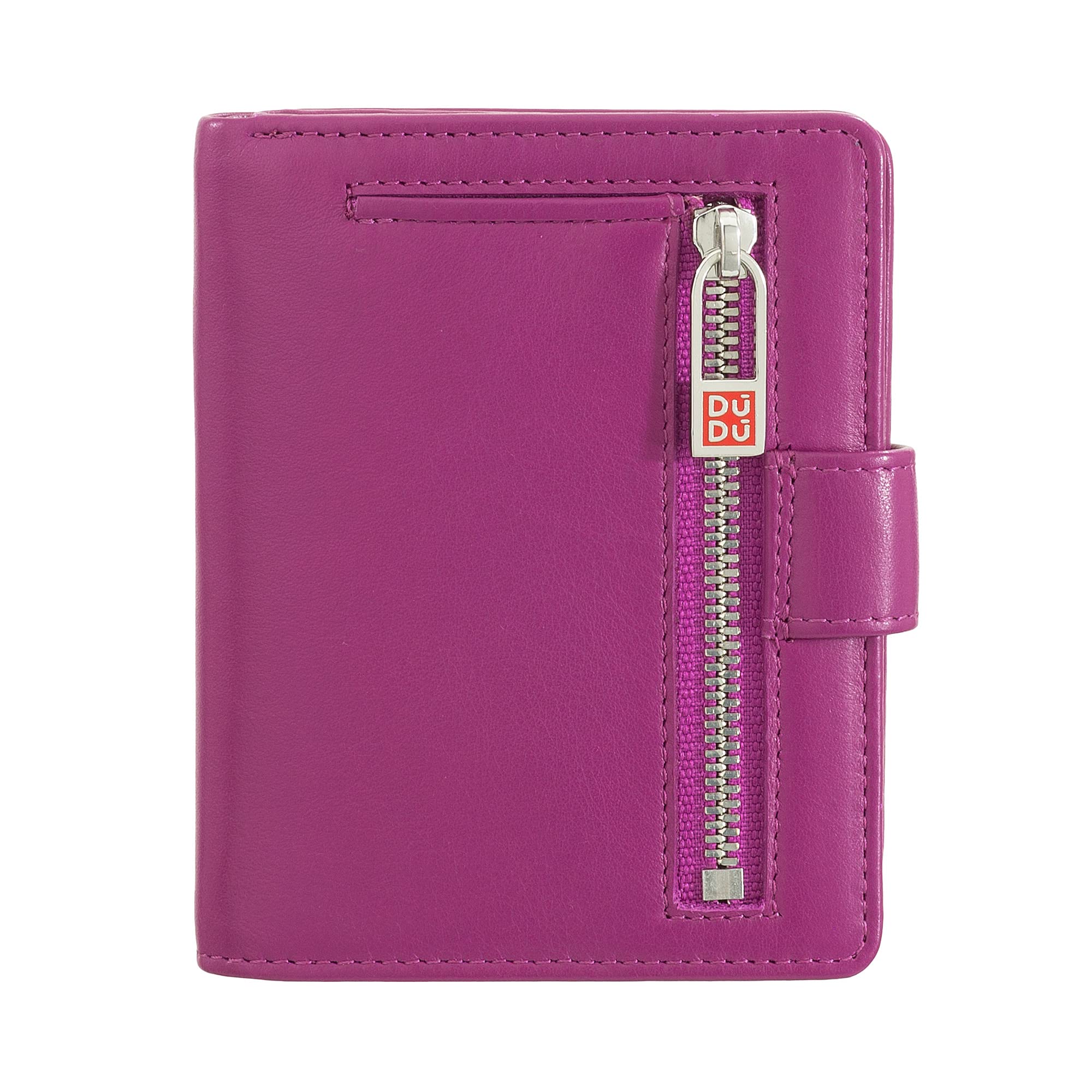 DUDU Portafoglio Donna in Pelle Vera Piccolo Portacarte in Pelle RFID con Cerniera Portamonete Banconote, Chiusura Esterna Fucsia