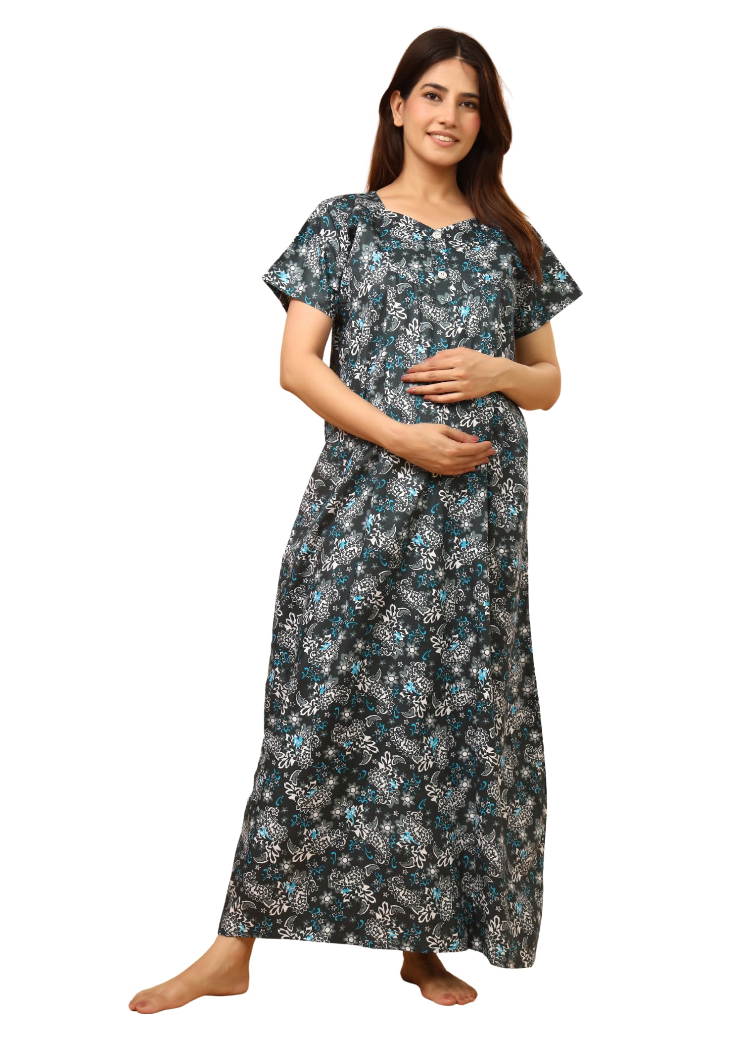 Women’s Maternity Nighty – Floral Print Feeding Nighty, Soft Comfortable Pregnancy & Nursing Nightwear-image-0