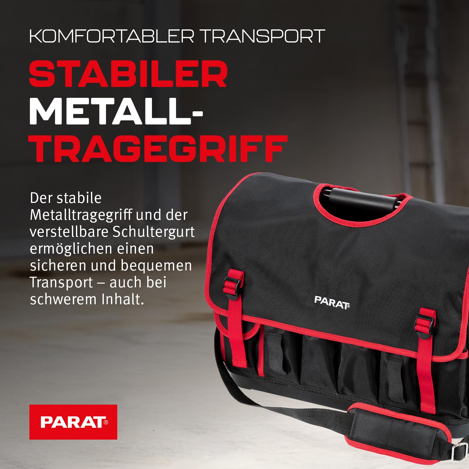 PARAT Basic Tool Softbag L - Bolsa de herramientas con capacidad de 32 l y 51 espacios para herramientas, resistente bolsa de herramientas de nailon con correa para el hombro y asas de transporte