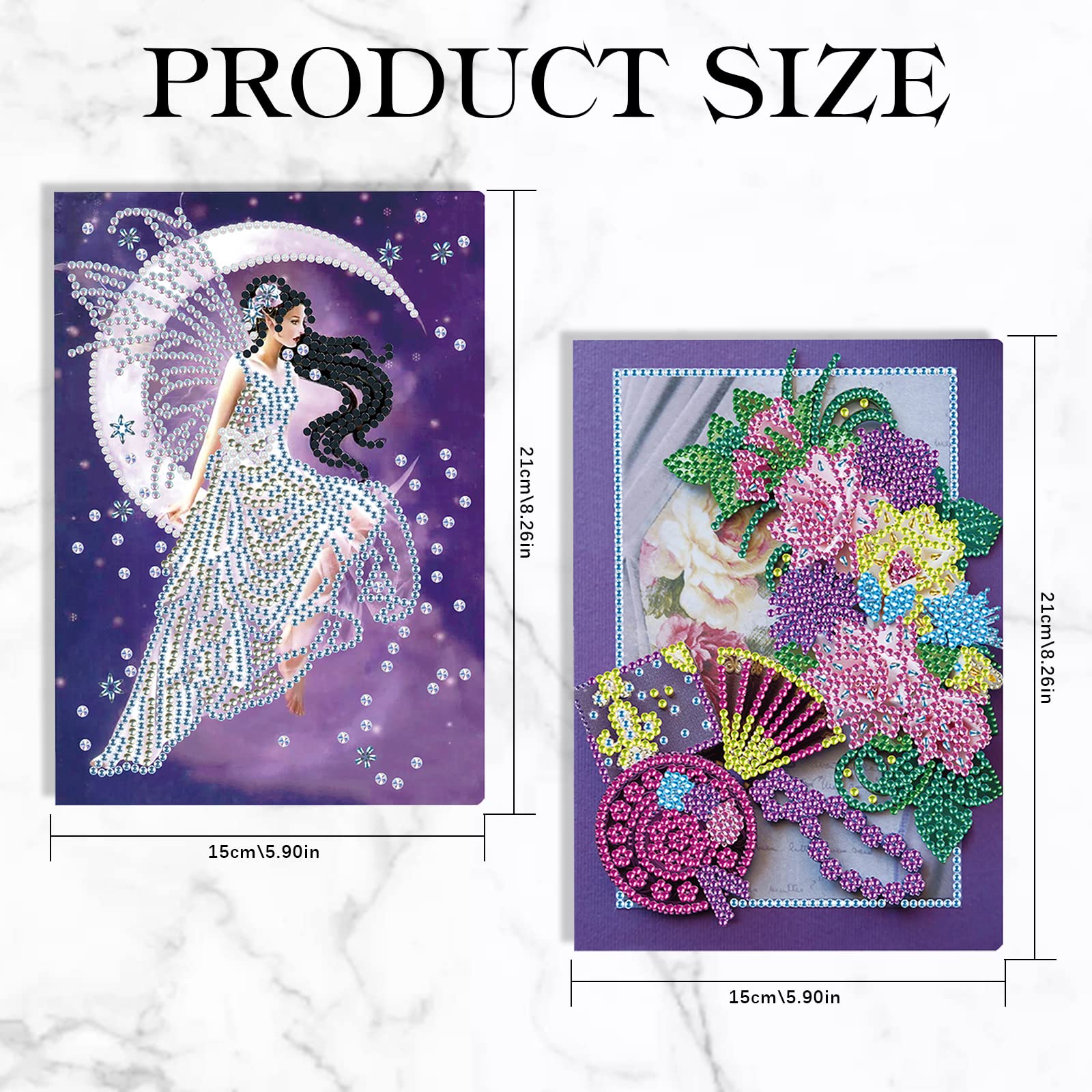 DCIDBEI Diamond Painting Quaderno Set di 2 Taccuino A5 Bambini Blocco Note A5 Diario Segreto Bambina Quaderno Schizzi Diamond Painting Quaderni Fata Farfalla e Fiori Regalo per Adulti