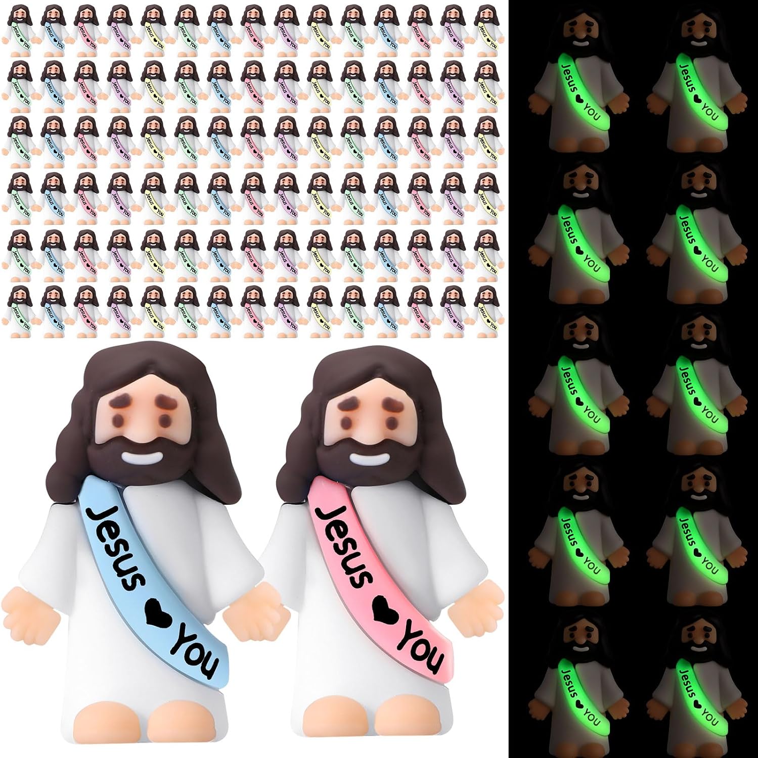 Bememo 50 Pcs Mini Jesus Figures Little Christ Figurines, Jesus Love You