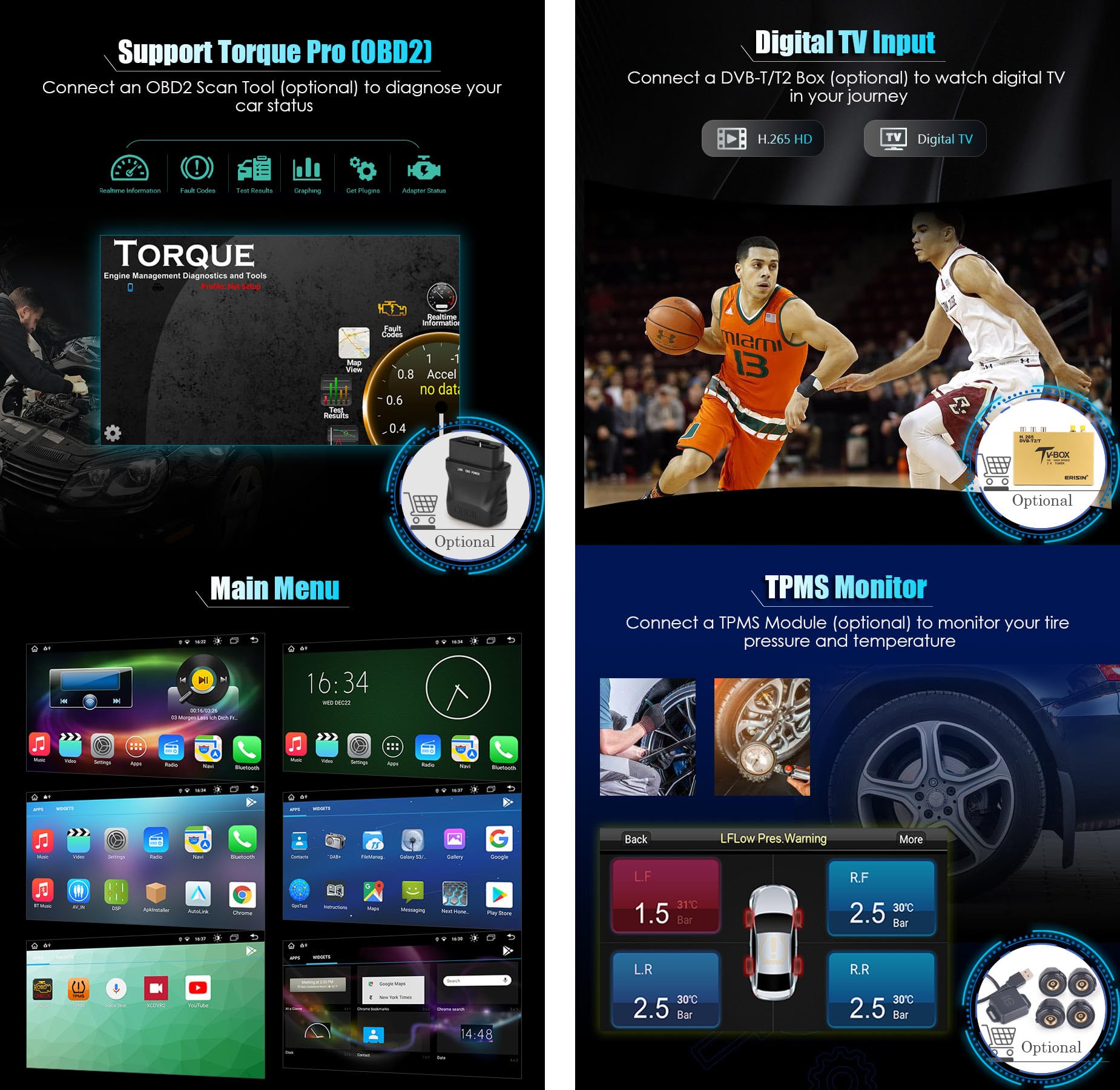 erisin 8 Core 4+64GB Android 14 Estéreo de Automóvil Autoradio para Porsche Cayenne Soporte GPS Carplay inalámbrico Android Auto DSP Bluetooth DVD DVR WiFi 4G Dab+ TPMS