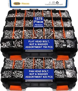 BUSY-CORNER 1575PCS Stainless Steel Nuts Bolts Kit: Pan & Flat Head Screws, Nuts, Washers in Double-Sided Organizer Box