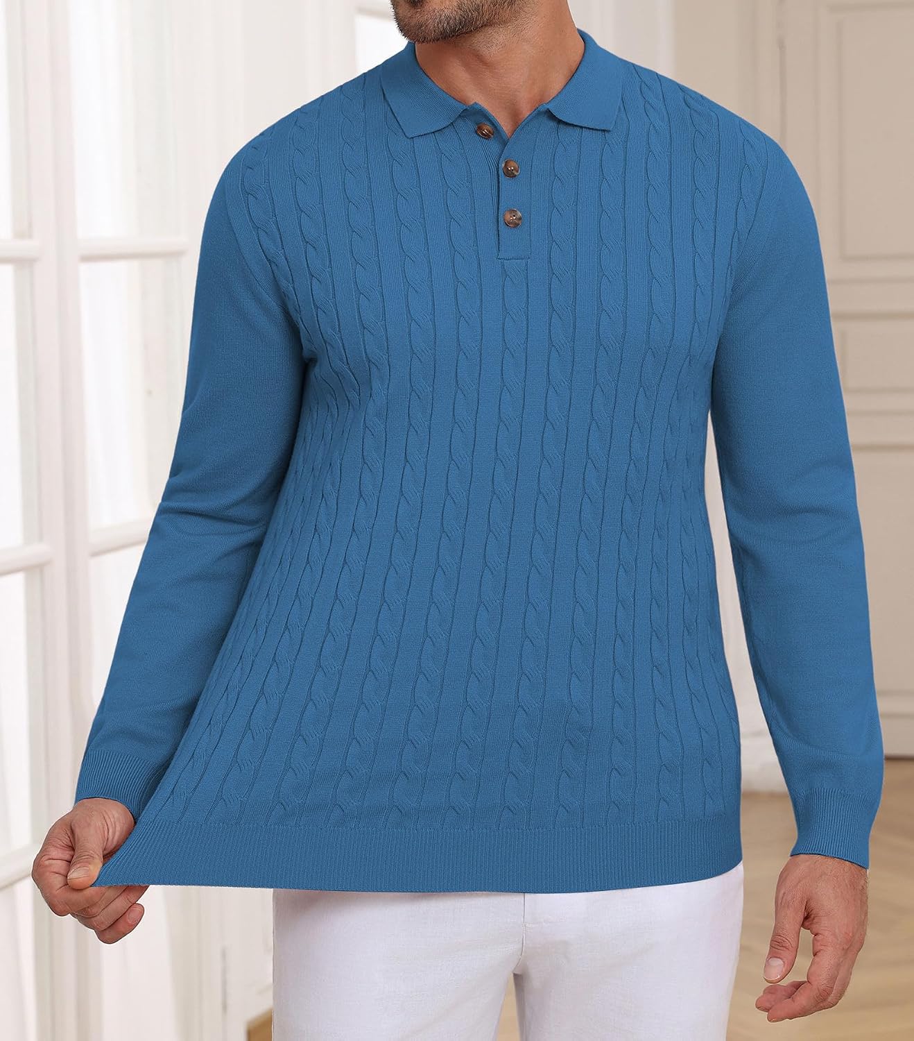 Lexiart Men's Cable Knit Sweater Long Sleeve Twist Patterned Warm Casual