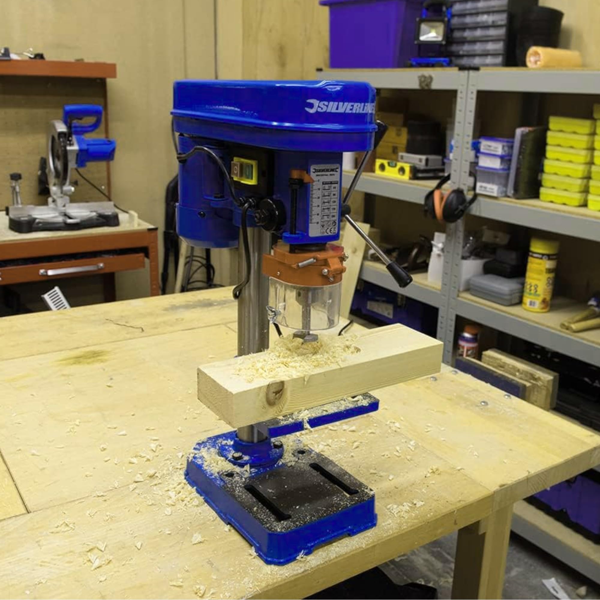 Trapano Elettrico a Colonna da Banco Potenza 350W Velocita 2650rpm Regolabile con Mandrino 13mm 580-2650RPM Arresto di profondità e Piano a Forare Regolabili Ampia Base