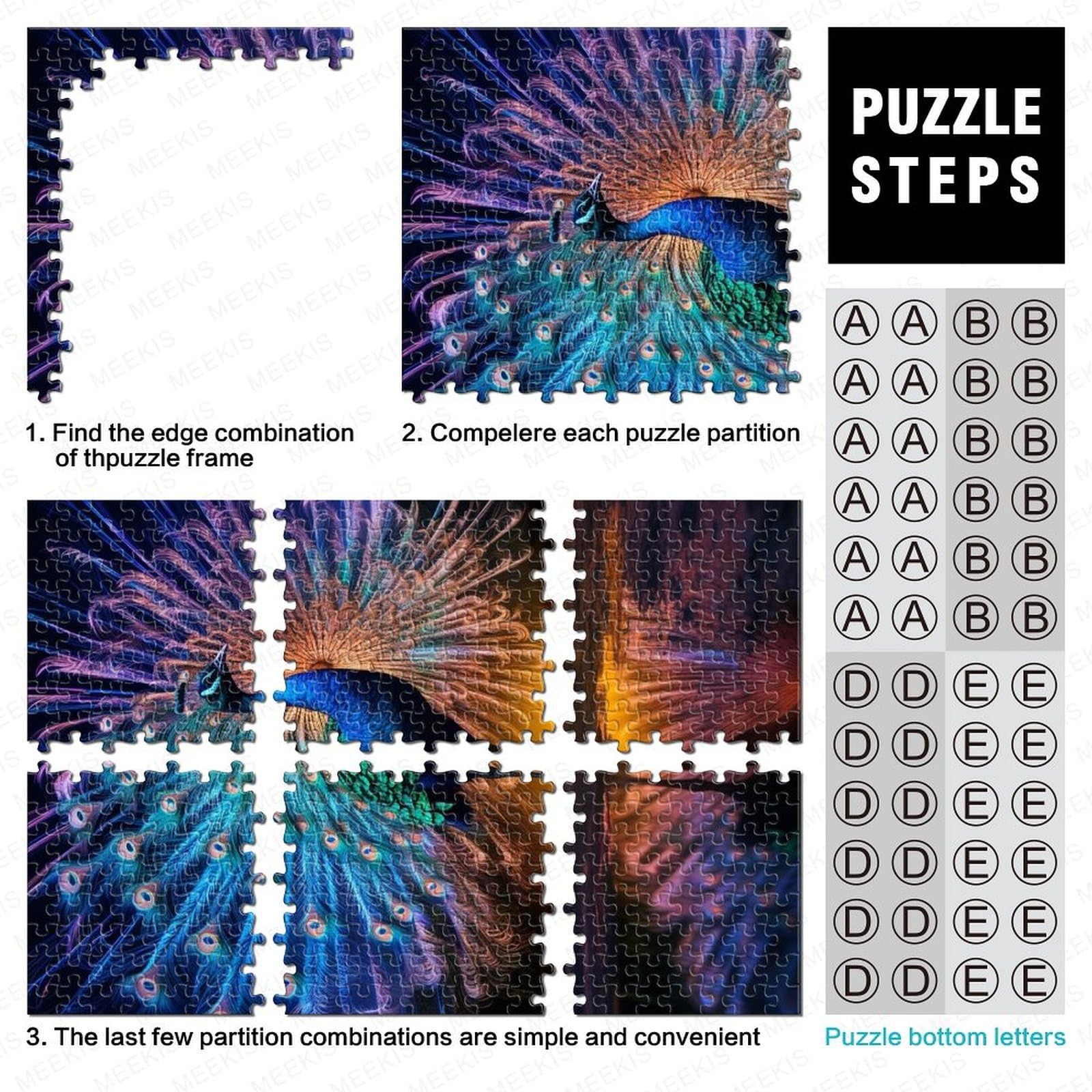 Weiß-Blaue Pfau-Puzzle Für Erwachsene – 200 Teile Aus Holz – Anspruchsvoll & Künstlerisch – Inkl. Poster & Geschenkbox