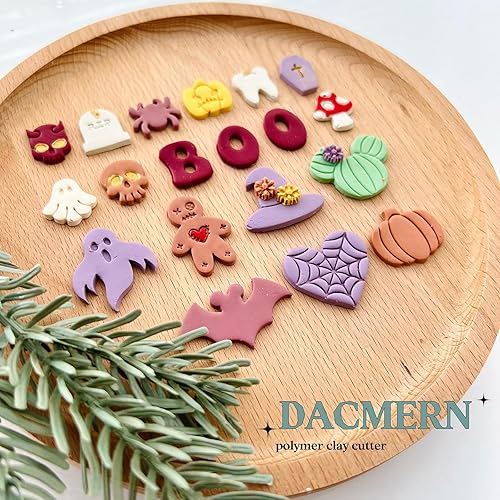 Miniatura 6 de Dacmern Cortadores de arcilla polimérica de Halloween, 18 formas para joyas de arcilla polimérica, fantasmas y calabazas, cortadores de aretes de