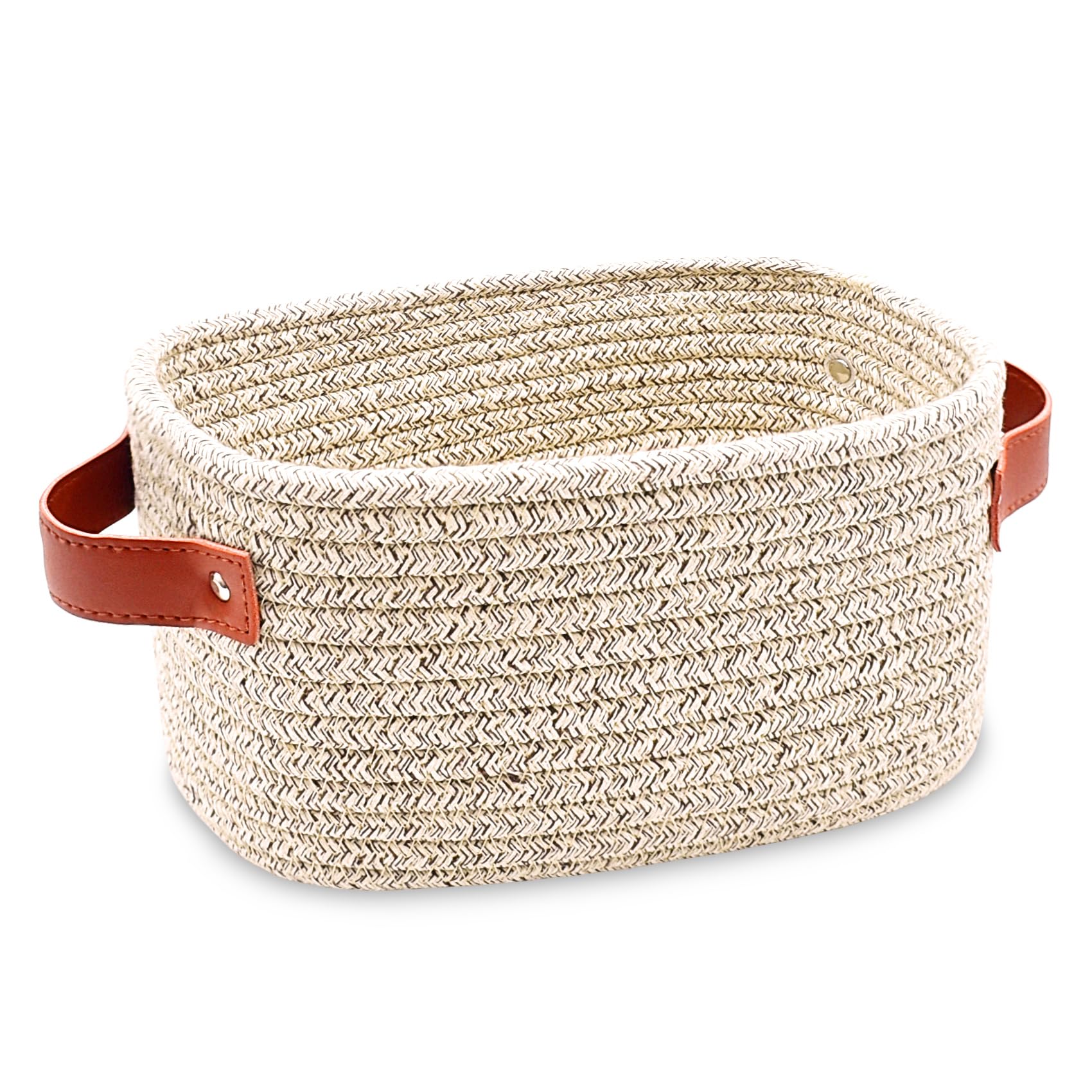 ABenkle Small Storage Basket, Mini Baskets with Handle, Cute Cotton Woven Baskets for Shelves, Boho Decorative Toy Storage Bin for Nursery, Spa, Empty