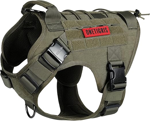 OneTigris Dog Harness Vest with Handle, Military Dog Harness for Large Medium Dogs,FIRE Watcher 2.0 No-Pull Service Dog Vest,Adjustable Dog Vest Harness for Walking Hiking Training(M,Green)