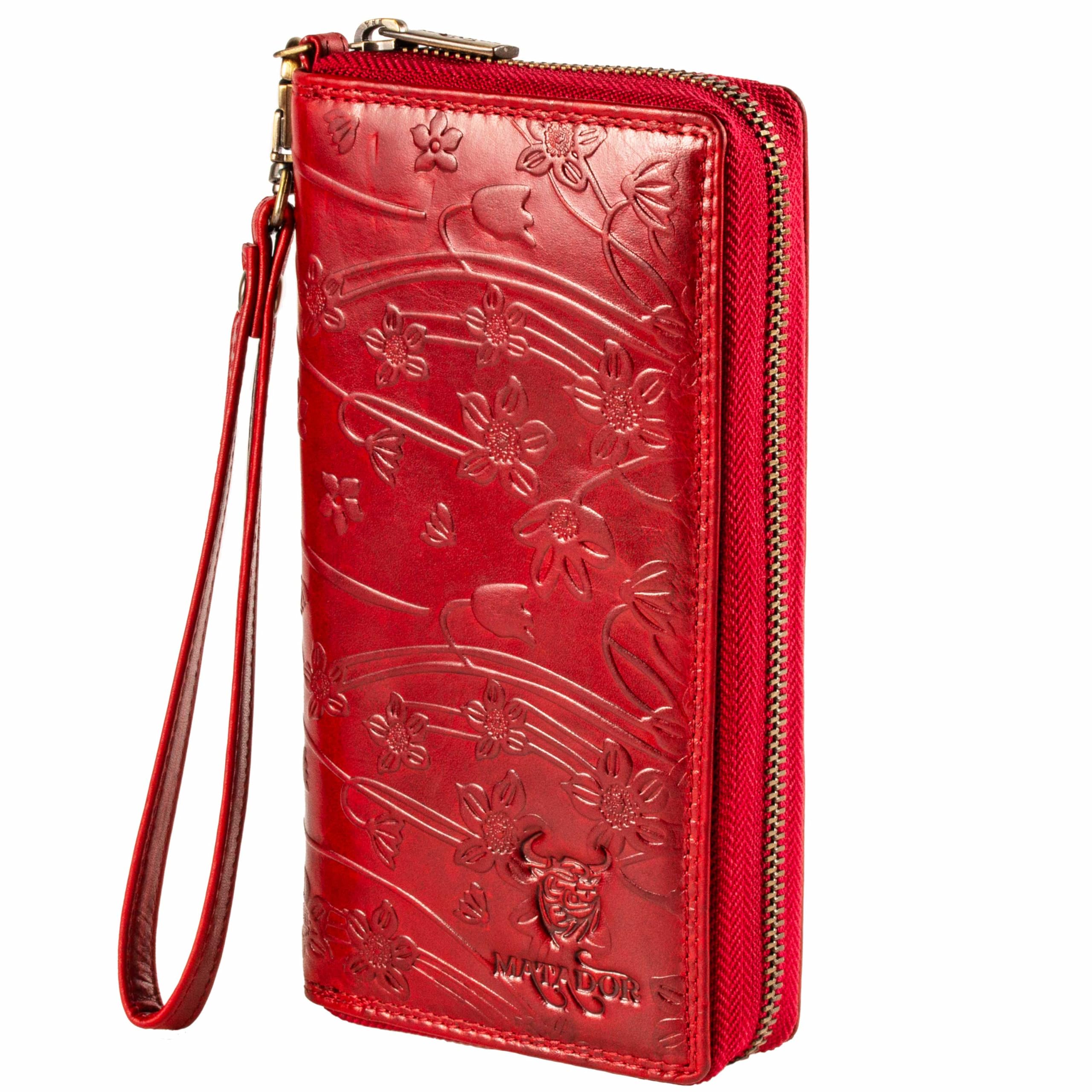 MATADOR Cadiz XL Portafoglio da Donna in Pelle Grande Con Scatola Regalo | RFID e Protezione NFC | Blu Rosso