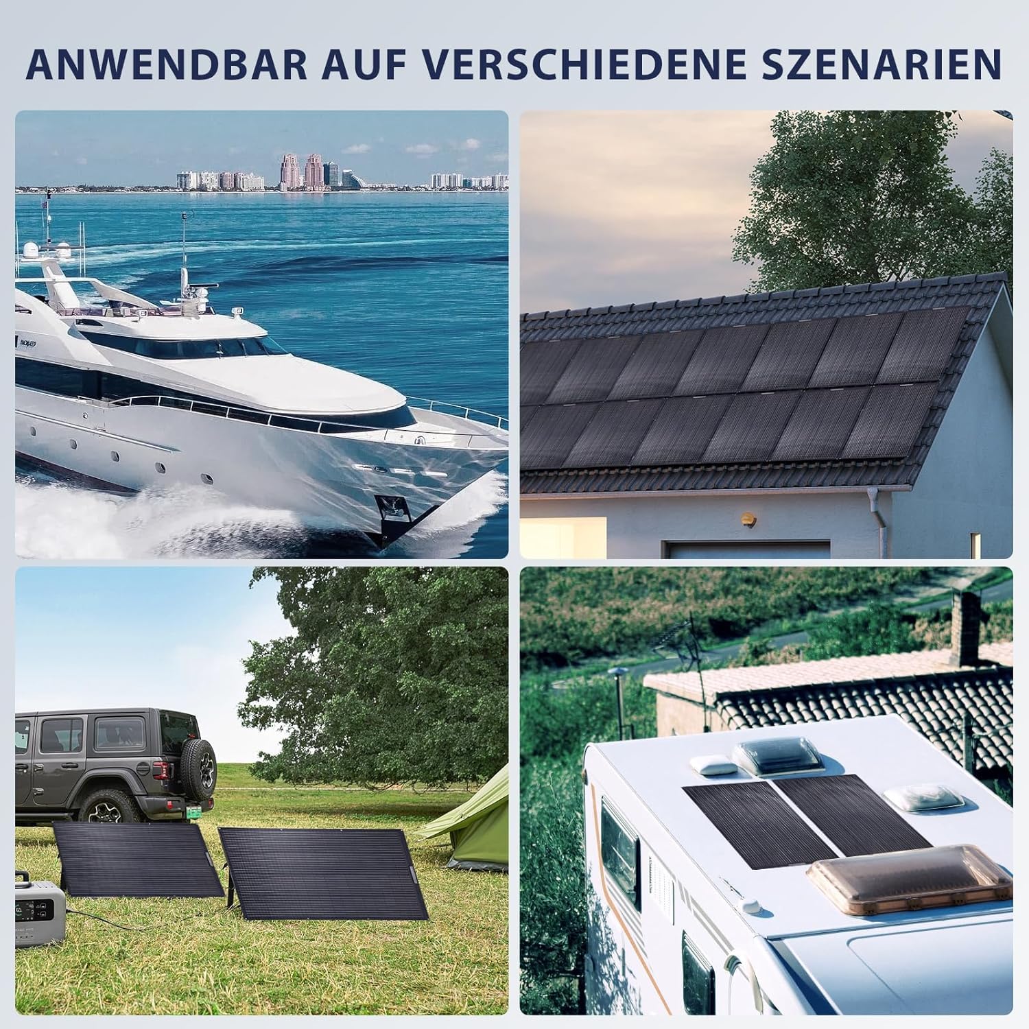 Flexibel Solarpanel 400W Monokristalline Flexible Solarmodul 400 Watt für 12V 24V Batterien Wohnwagen Wohnmobil Boot Yacht Marine Camper (2 Stücke 200W)