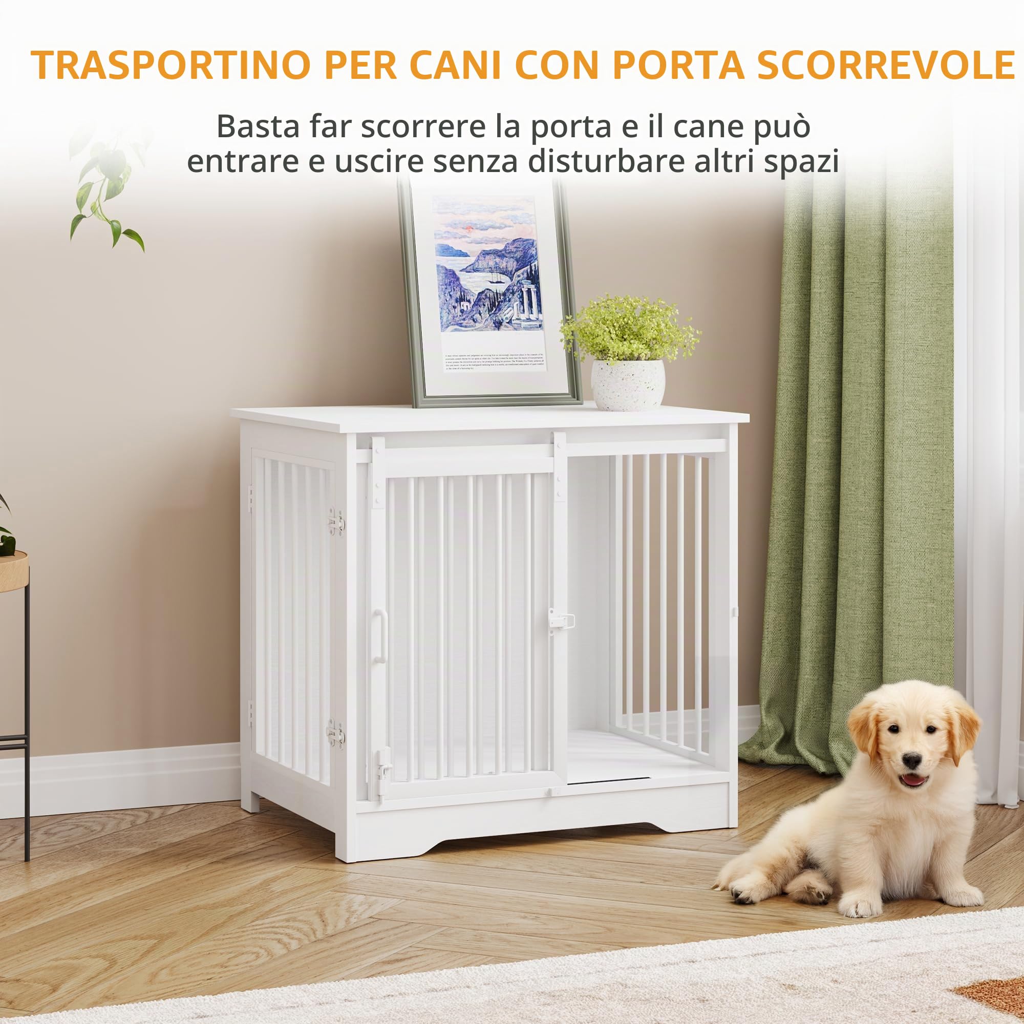 Hzuaneri 69 cm Gabbia per Cani, Tavolo Supplemento, Nicchia Moderna per Cani, Gabbia per Cuccioli, Casetta per Animali, 2 porte, 49 × 69 × 64,5 cm, Bianco DFC84313W