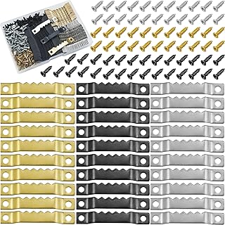 Sawtooth Picture Hangers,100 Pcs Black Steel Photo Frame Hanging Hangers 200 Screws for Wall Clock Paintings Wood Craft Decor Artwork Signs Posters Picture Frame Sketch Hanger,Cross-Stitch (Mix Color)