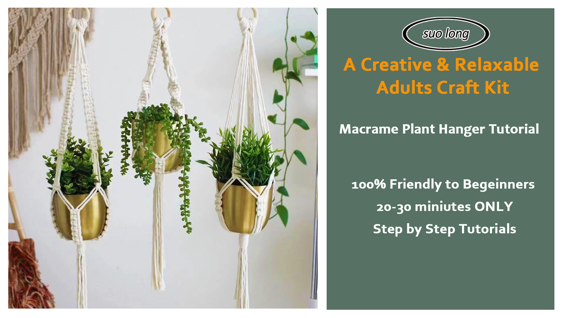 CoKeeSun 3pz Macrame Corda, 2mmx180m Filo Macramè Natural Cordoncino Cotone Corda, Colorata Macrame Kit per Decorazioni con Anelli di Legno, Bastoncini, Perline, Portachiavi (Beige, Verde, Grigio