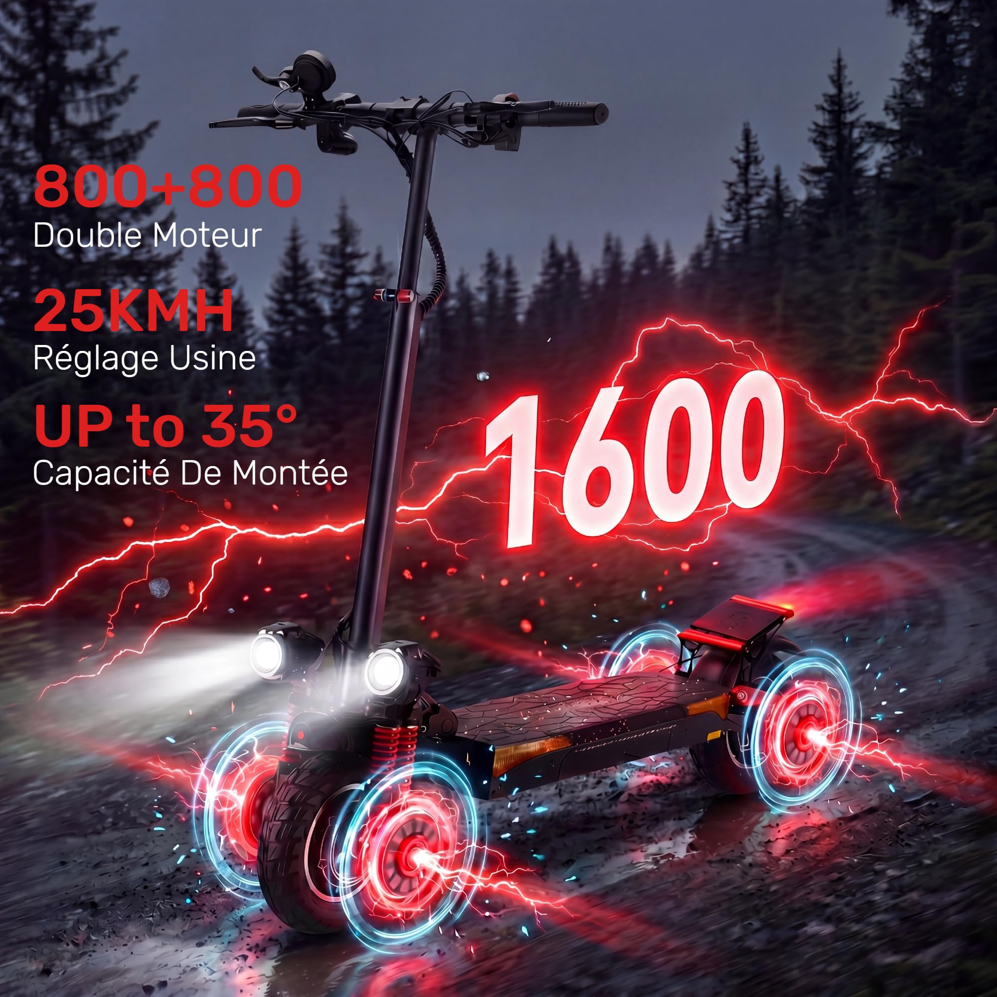 MX1 Pro Trottinette Électrique Adultes Double Moteur 70Km Autonomie