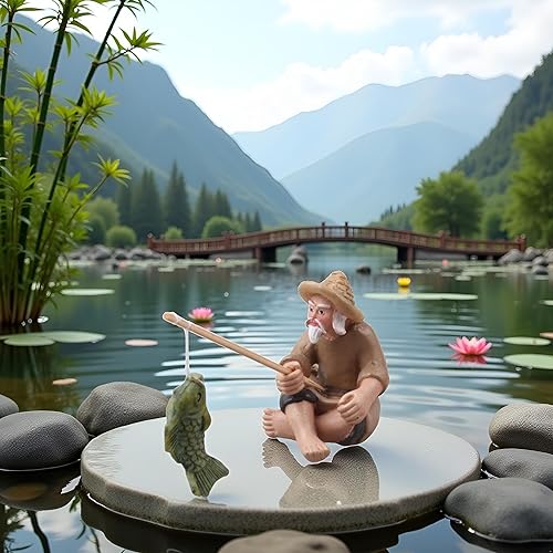 Miniatura 7 de 1 figura de pescador en miniatura, adorno de anciano de pesca, estatua de jardín sentado con lodo chino, estatuas al aire libre