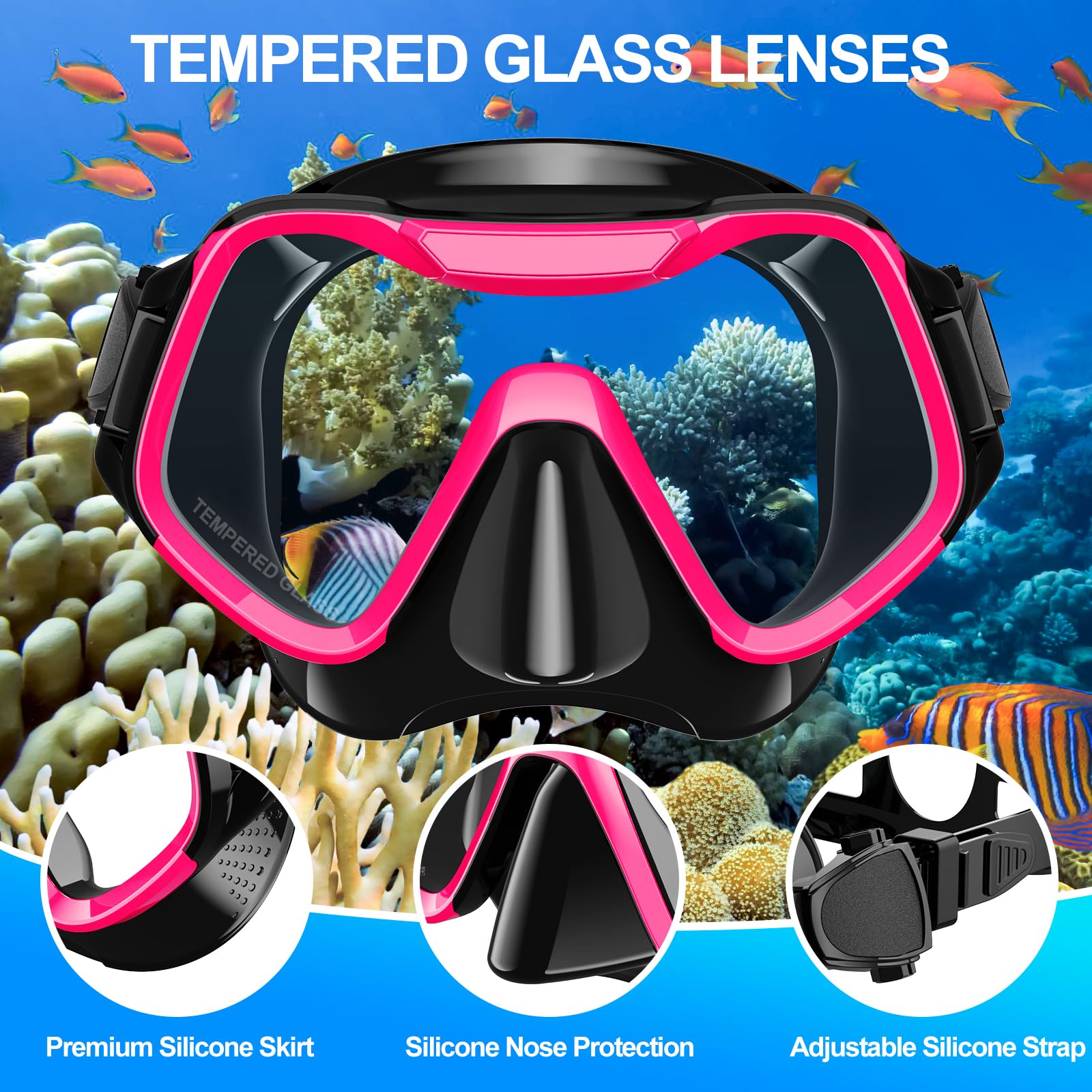 Maschera Subacquea Adulti, Tonfarb Maschera Snorkeling con Maschera e Boccaglio, Panoramica a 180 Gradi e Boccaglio Snorkel, Anti-Nebbia Antiperdita Maschera Sub per Giovani e Adulti