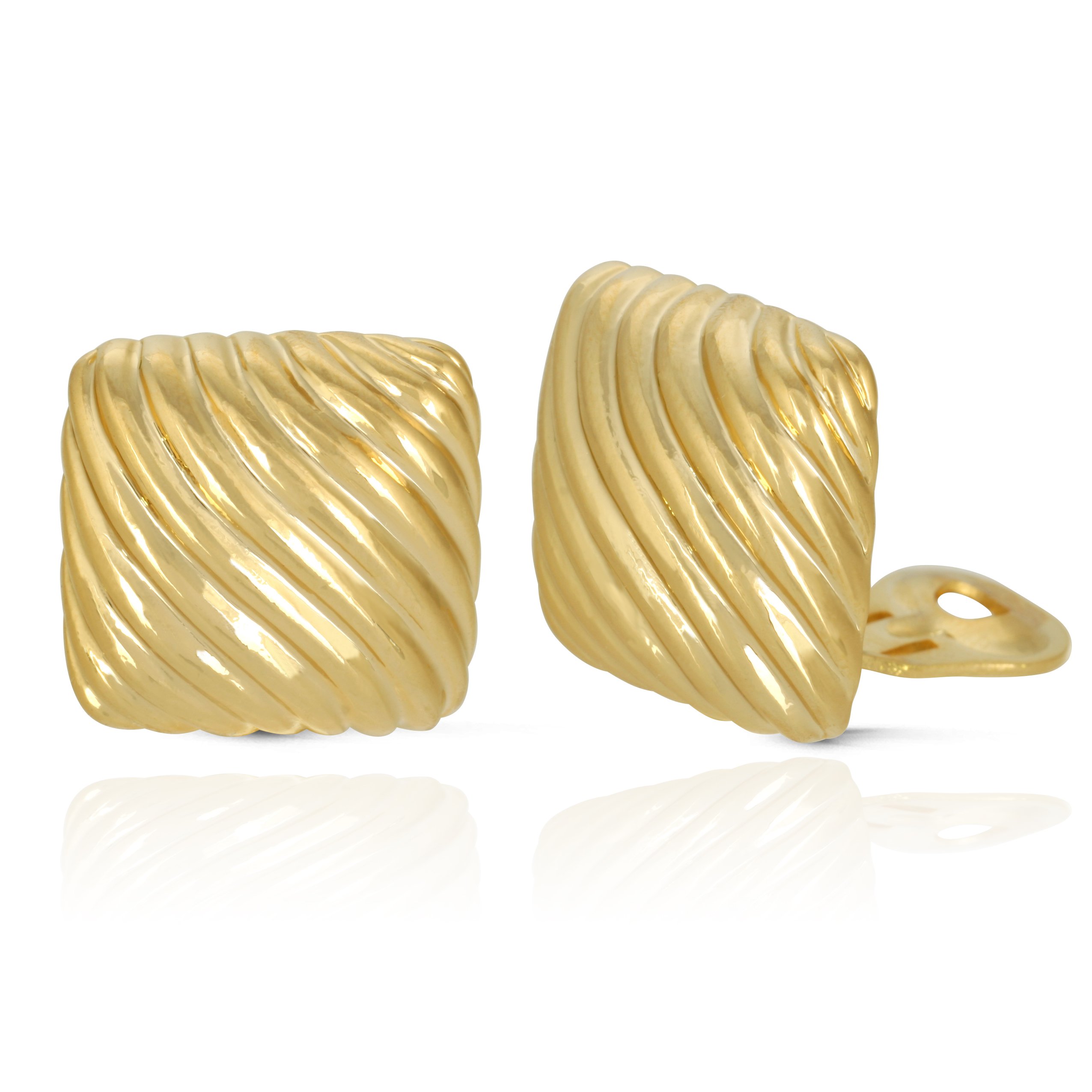 JanKuo JewelryGold Plated Square Wave Shining Polished Clip On Earrings