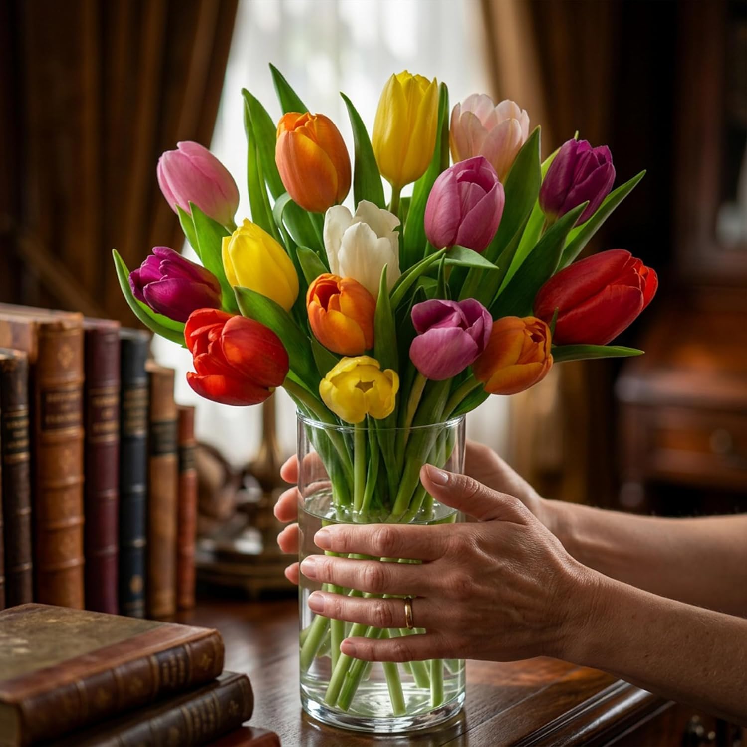 American Florals Rainbow Tulips 15 Stems - Mixed Colors Fresh Cut Tulip Arrangement - USA Wrapped Fresh Flower Gift for Thank You, Easter Decorations, Mother’s Day - Approx. 50 Cm Stem Length