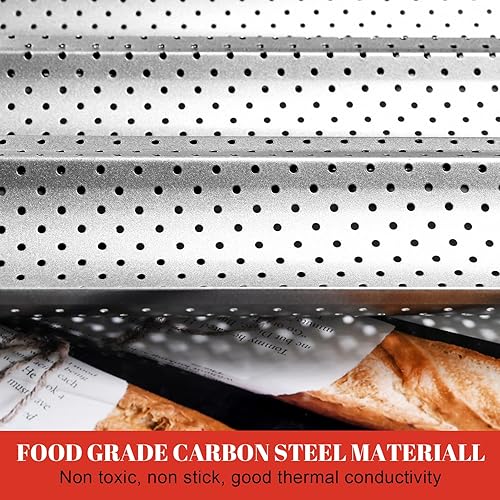 Miniatura 2 de GGC Sartén para pan de baguette, sartén de pan francés de 3 panes con revestimiento antiadherente de grado perforado para hornear panes crujientes